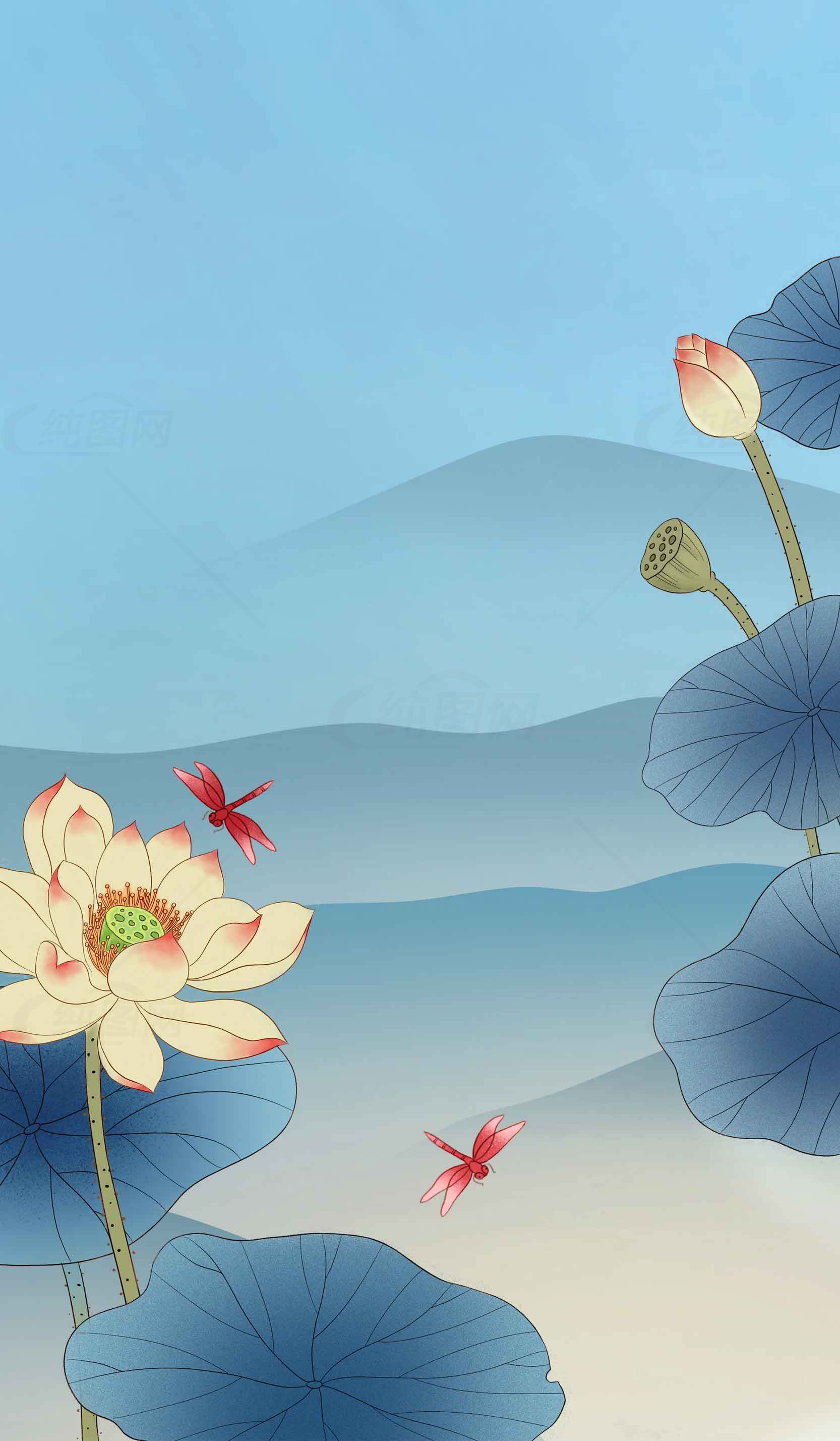 唯美荷花与蜻蜓背景图片素材