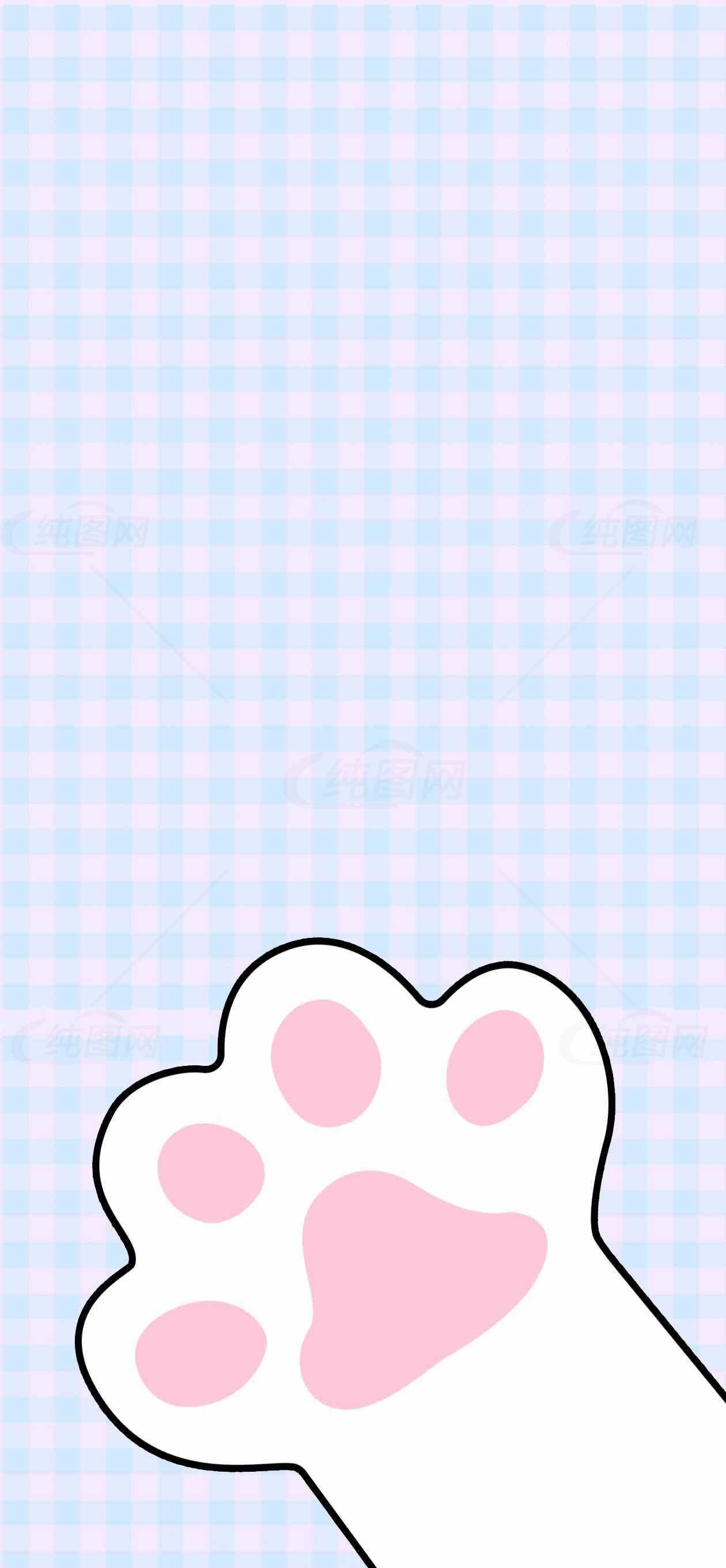 可爱猫爪背景图片-粉蓝格纹设计素材