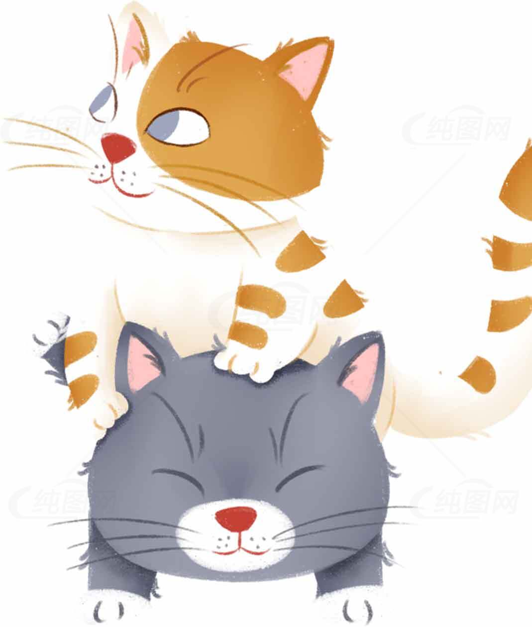 可爱猫咪插画：橙色与灰色的温馨组合素材