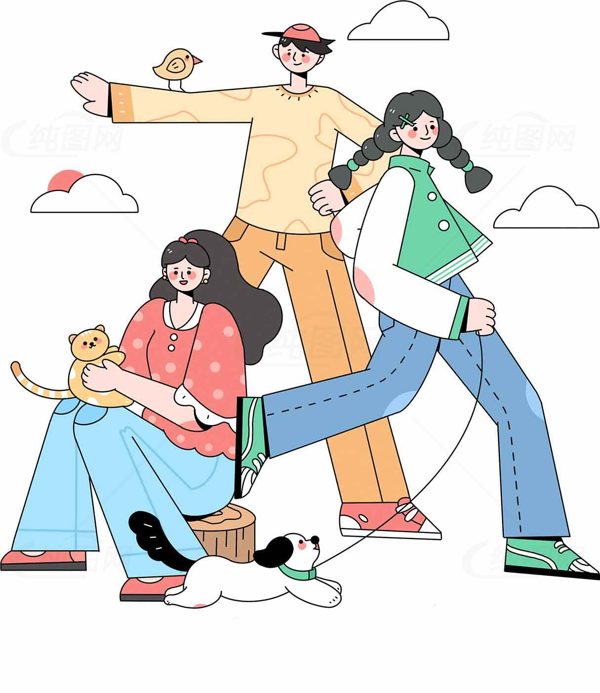 卡通风休闲生活插画素材设计