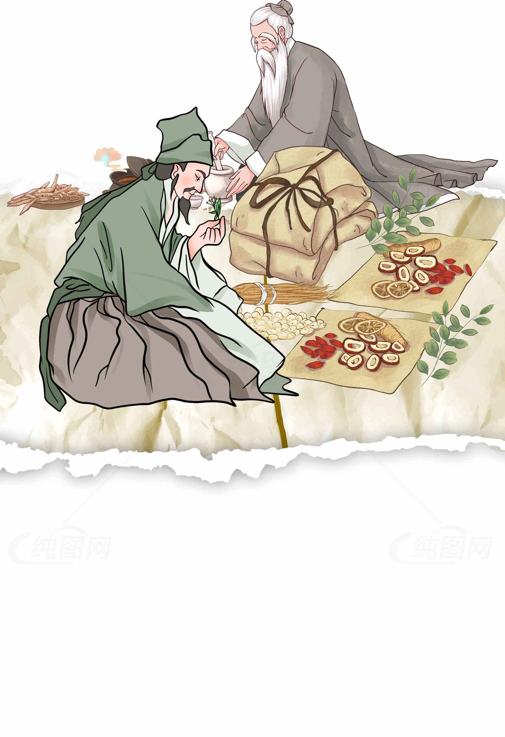 古代中医药文化插画：药材与医者的传承素材
