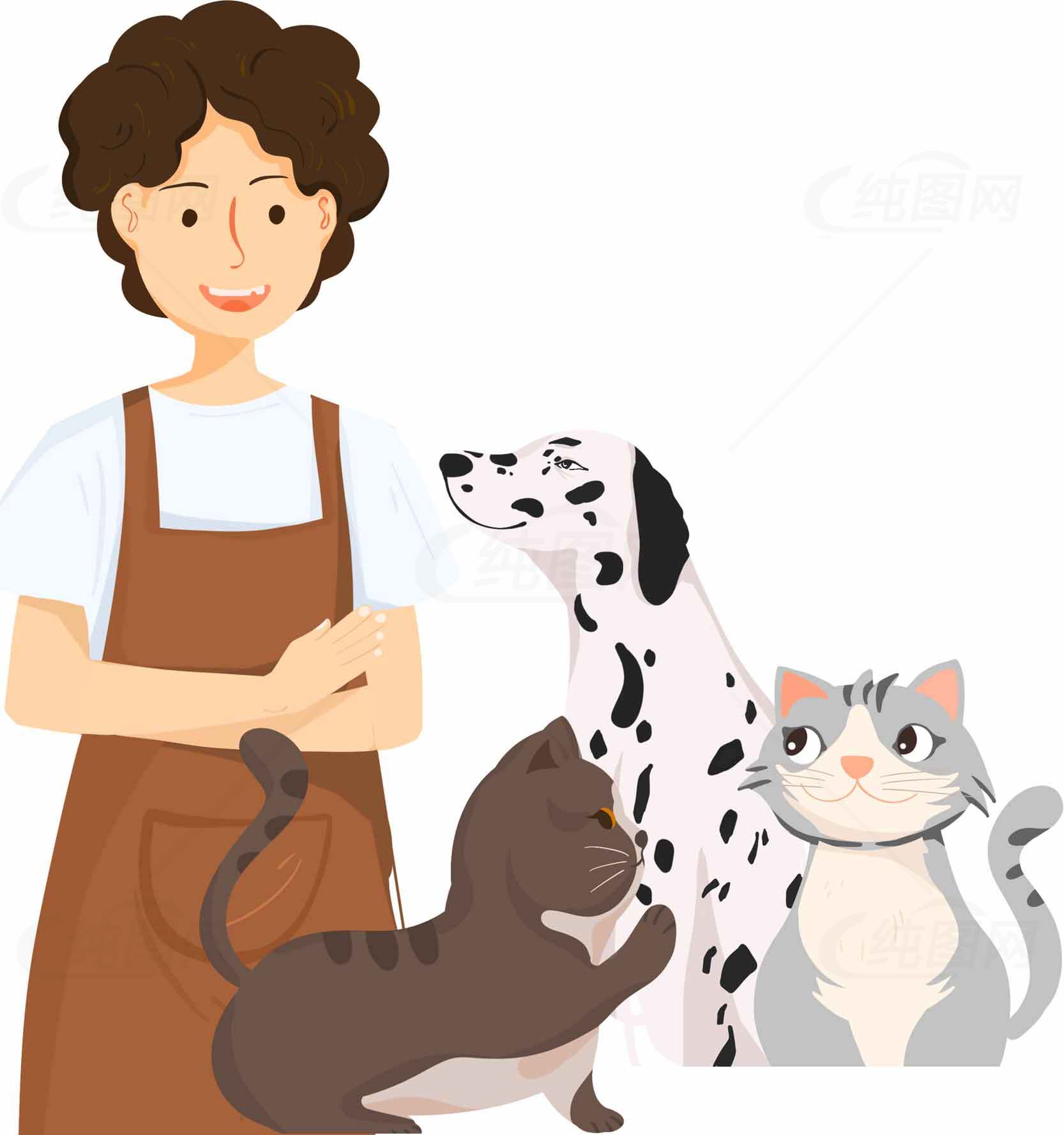 宠物护理与主人互动插画素材