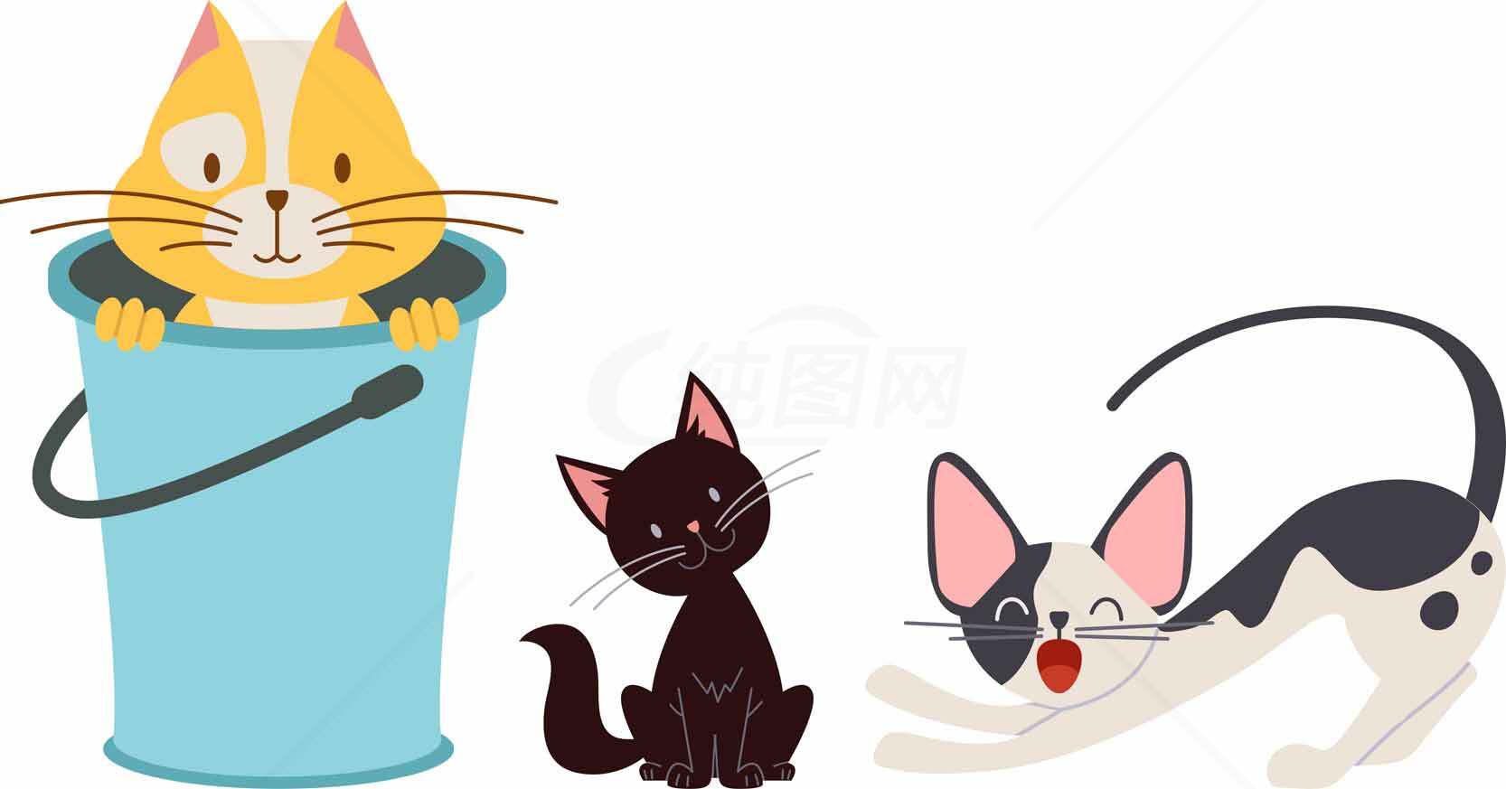 可爱卡通猫咪插画：趣味动物设计素材