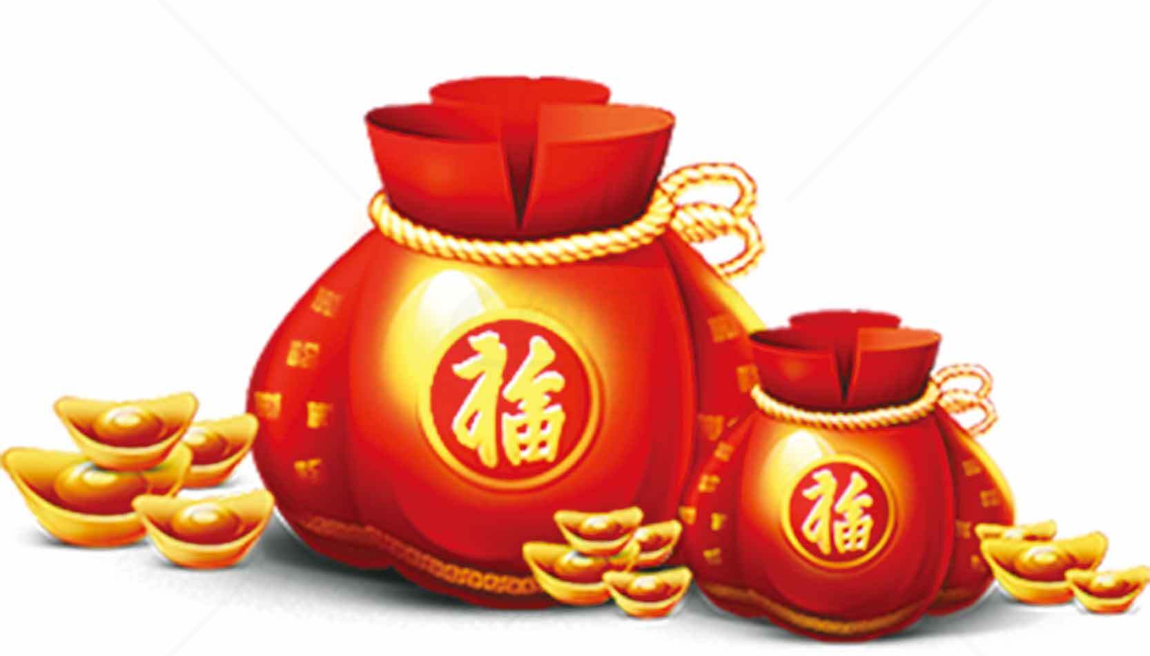 春节福袋与金元宝图片素材