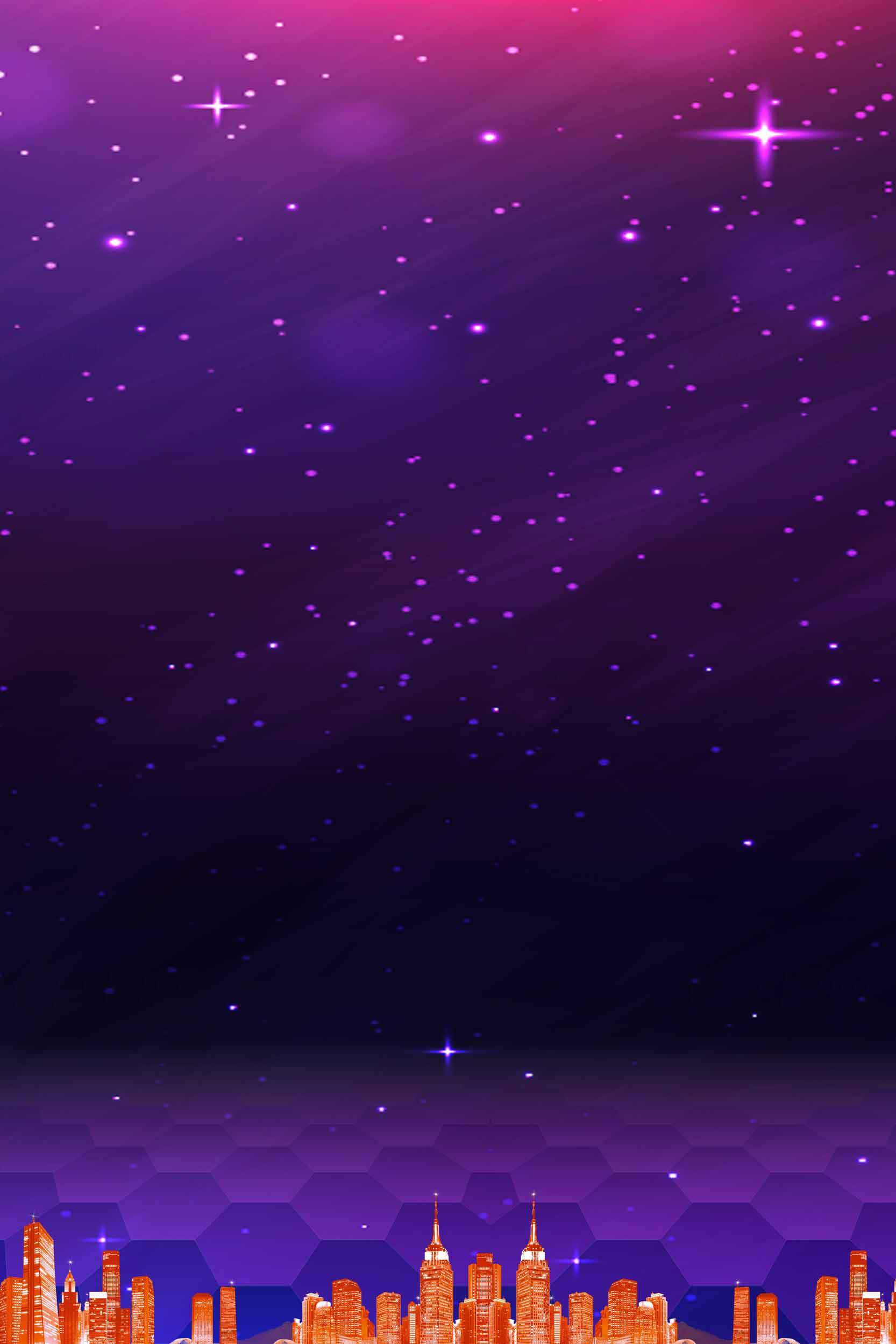 紫色星空与城市夜景背景图片素材