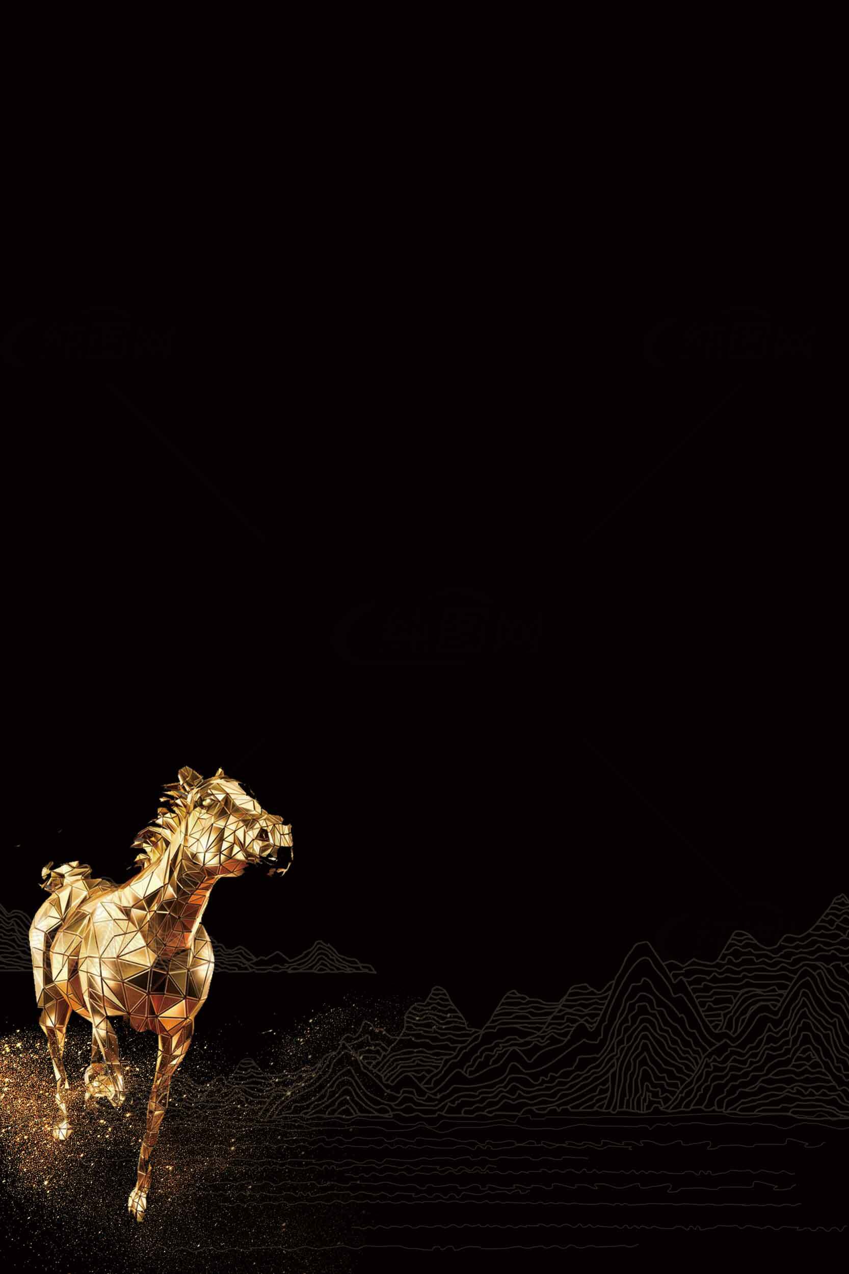 黄金骏马与黑色背景的高端艺术设计素材