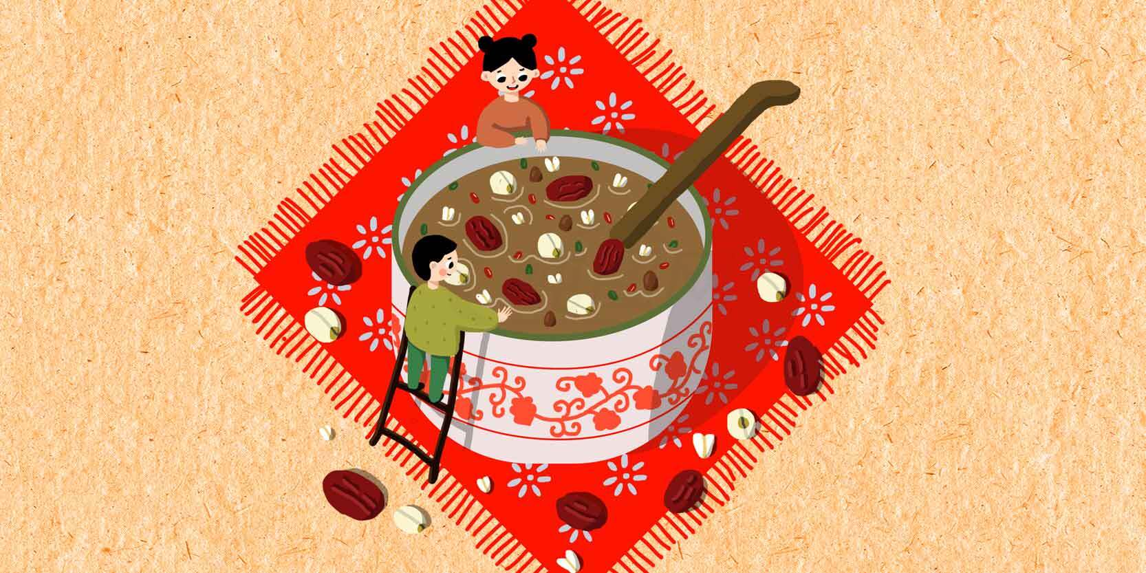 腊八节特色美食插画设计：腊八粥创意图案素材