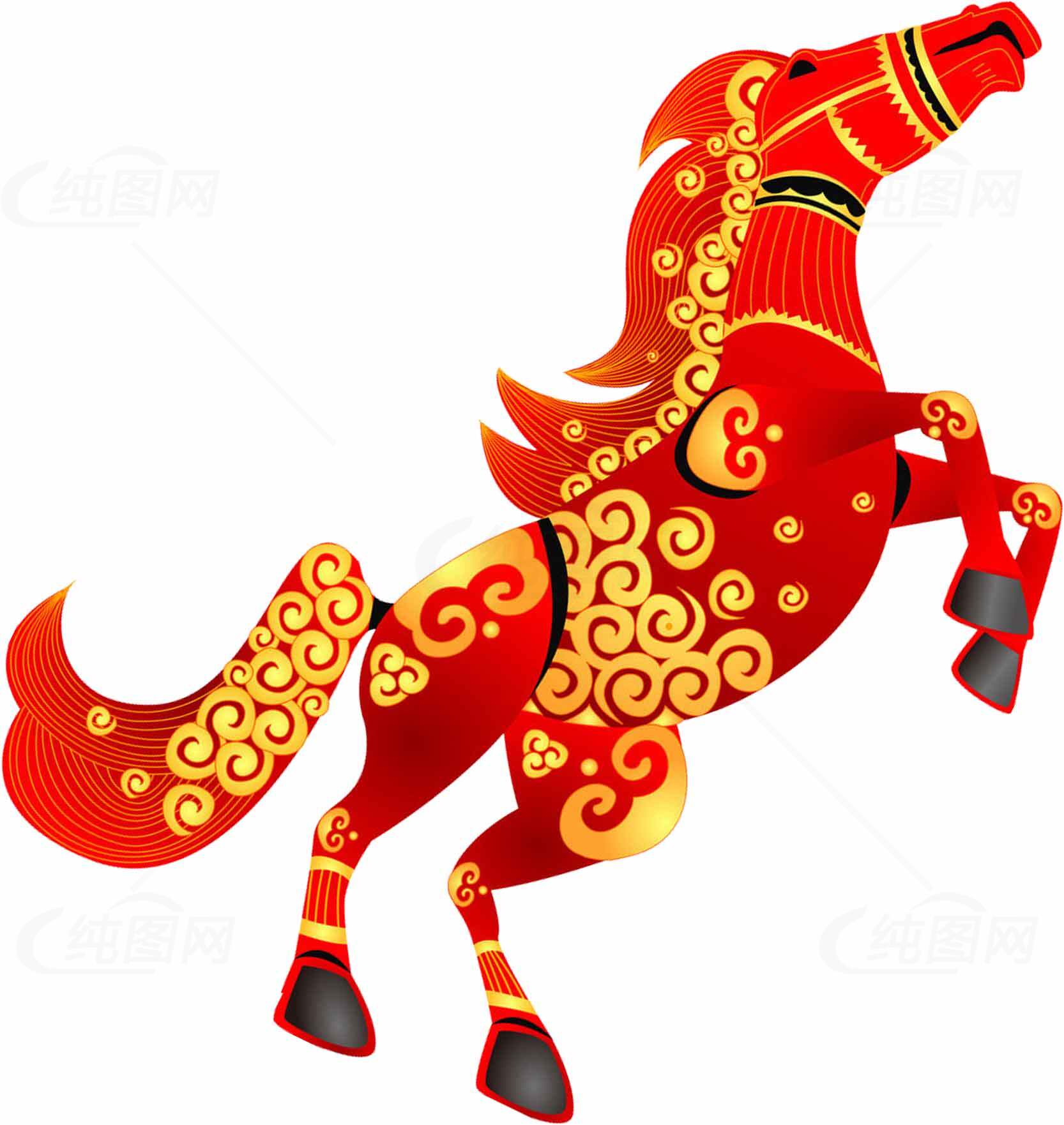 中国传统红色马插画设计素材