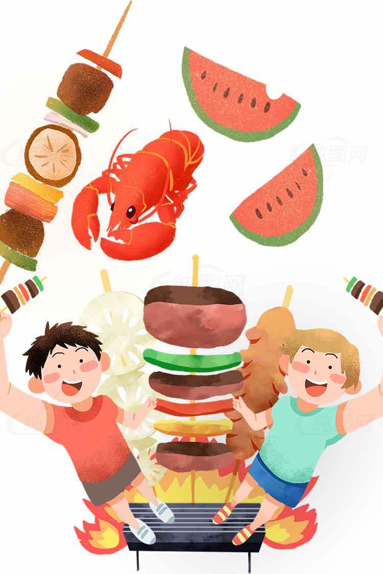 夏日烧烤派对美食盛宴素材