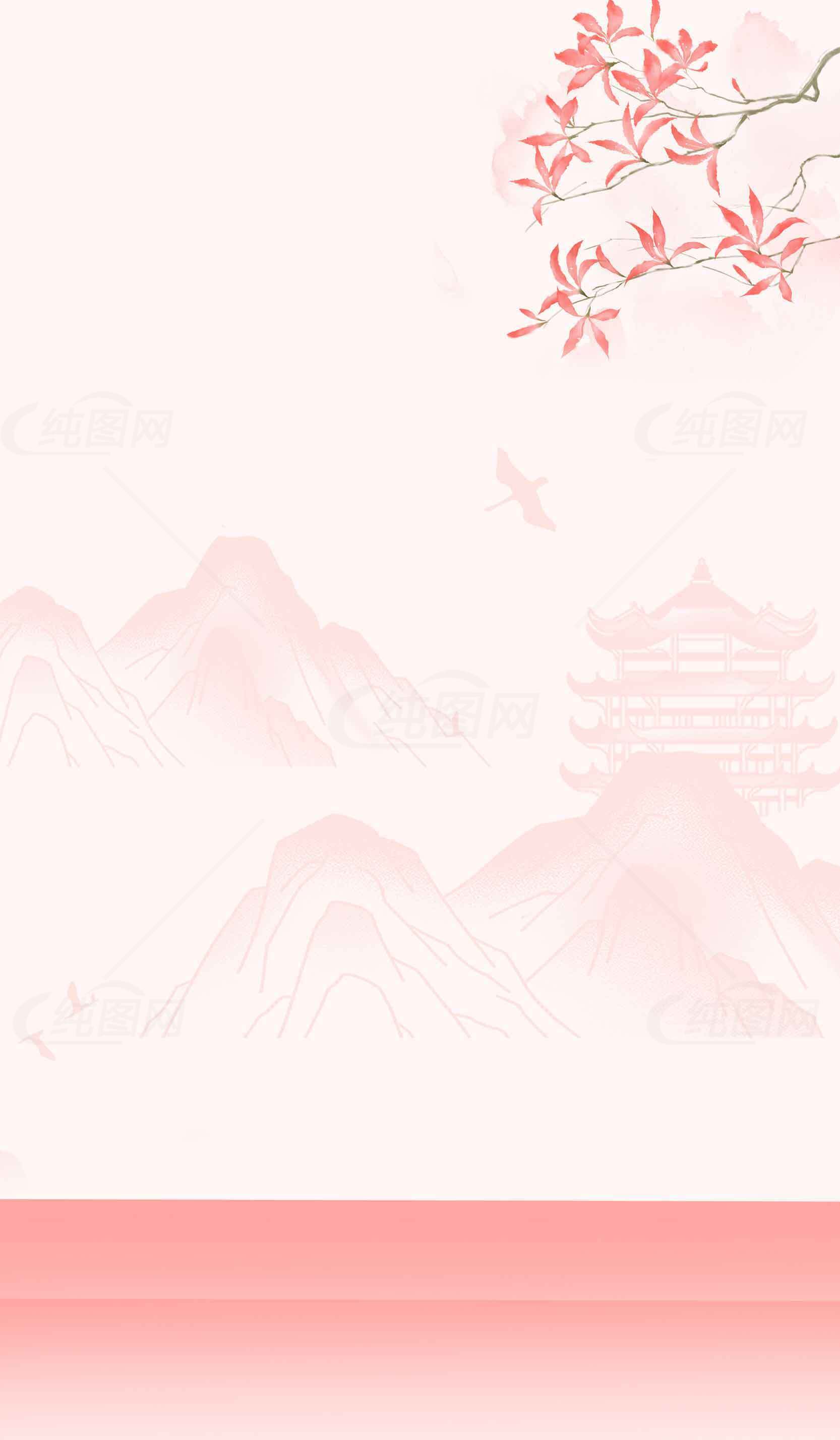 中国风粉色山水背景图片素材