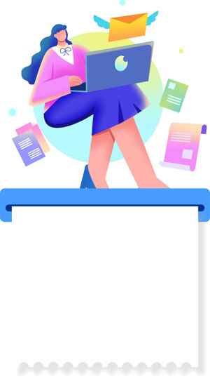 高效办公插图：女性使用笔记本电脑处理邮件和文件