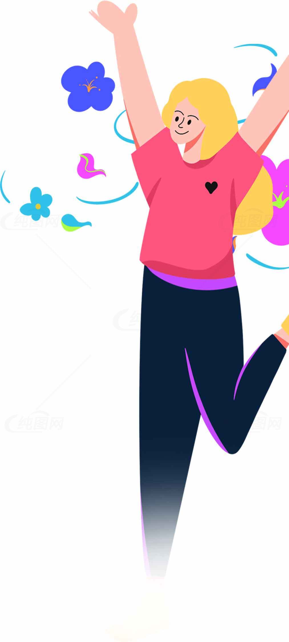 快乐女性插画设计：活力与自然的结合素材