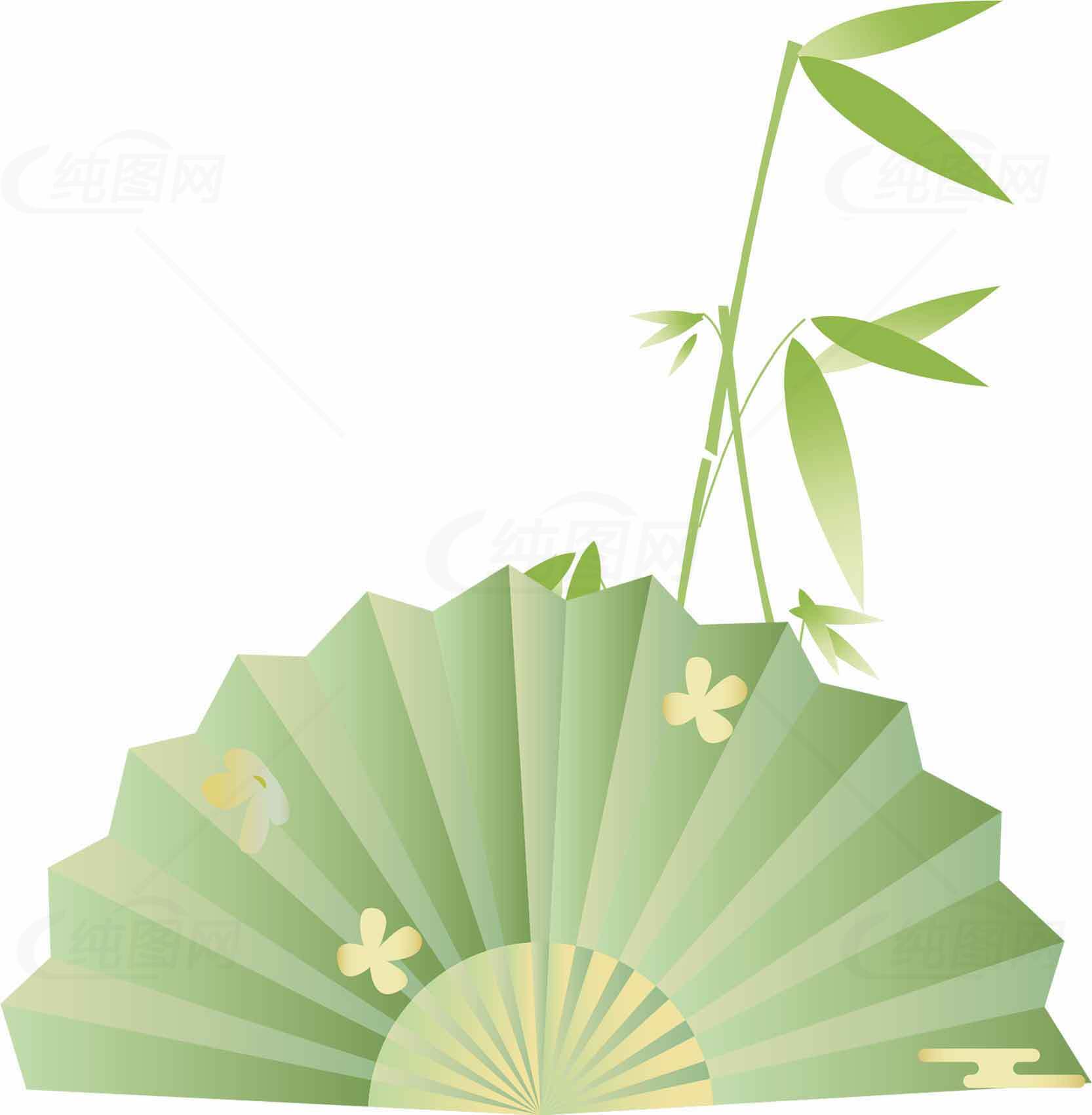 绿色竹子和折扇插画设计素材