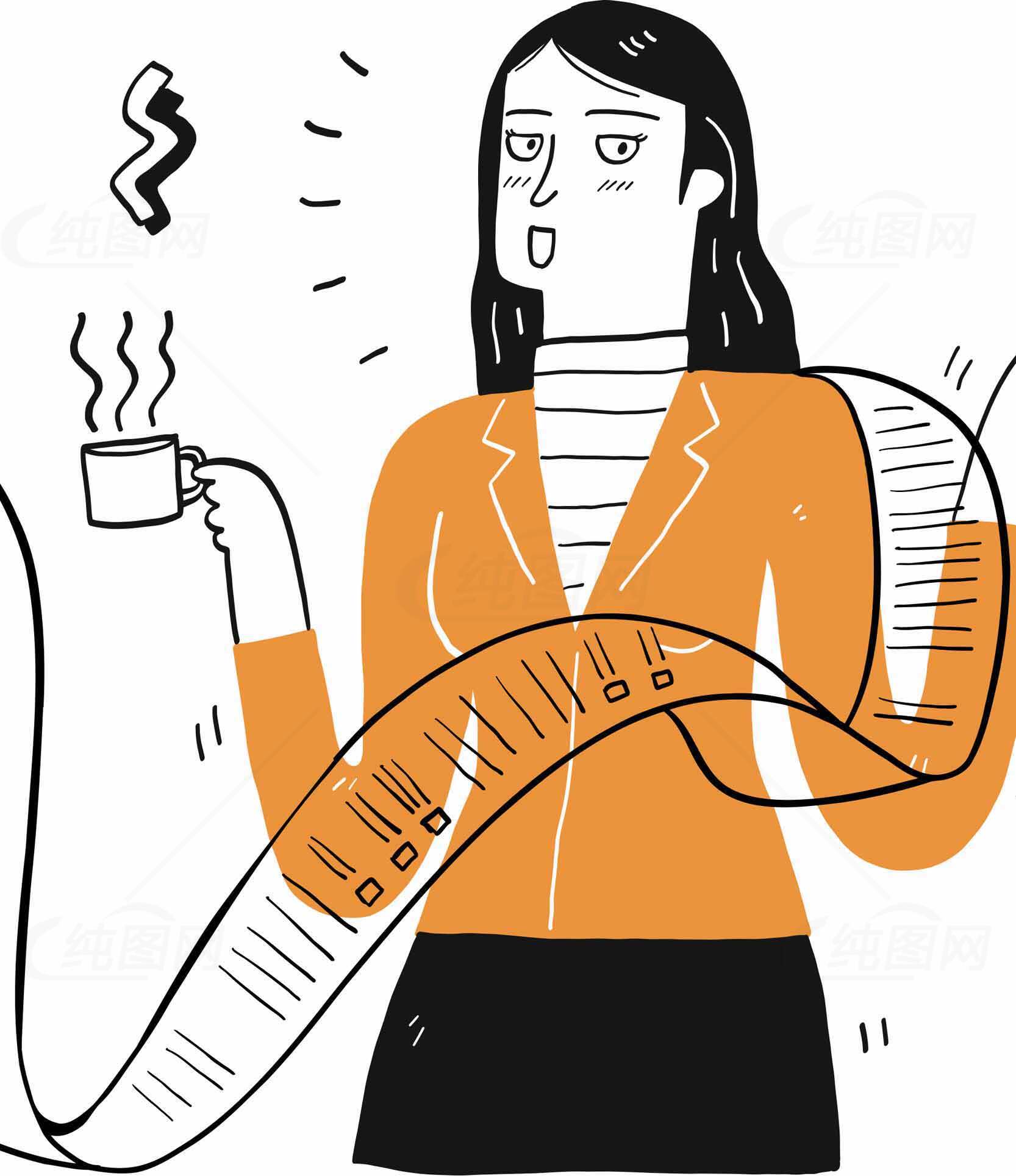 职场女性与咖啡和任务清单的插画设计素材