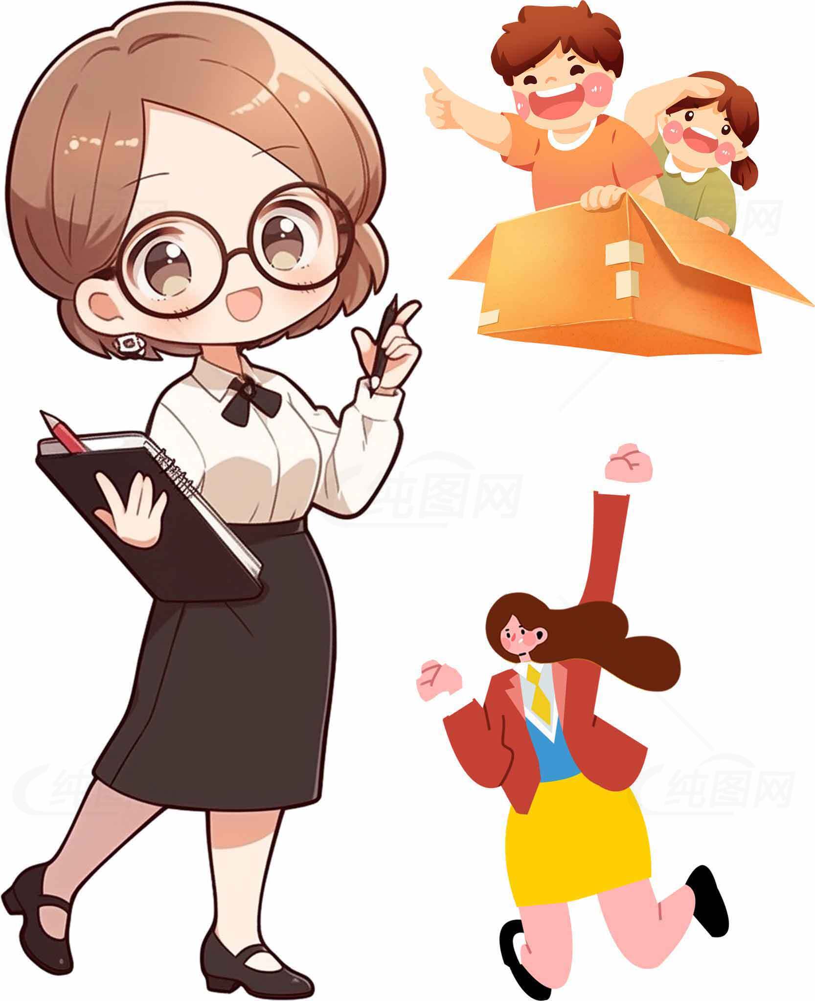 卡通风格职场女性与团队合作插画素材