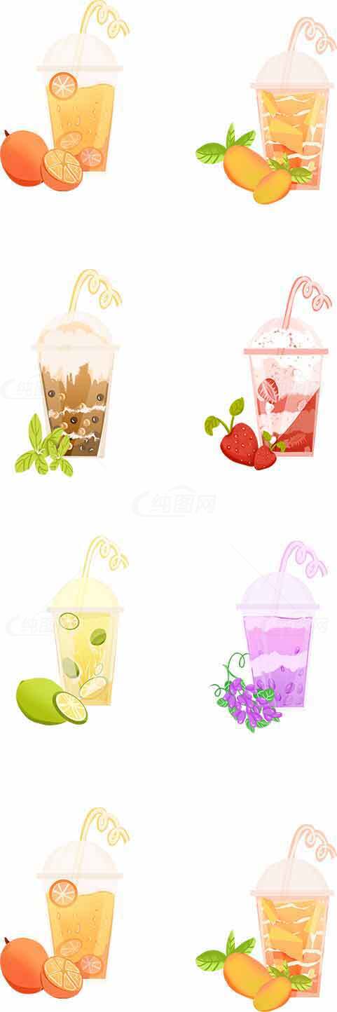 夏日清凉果汁饮品插画合集素材