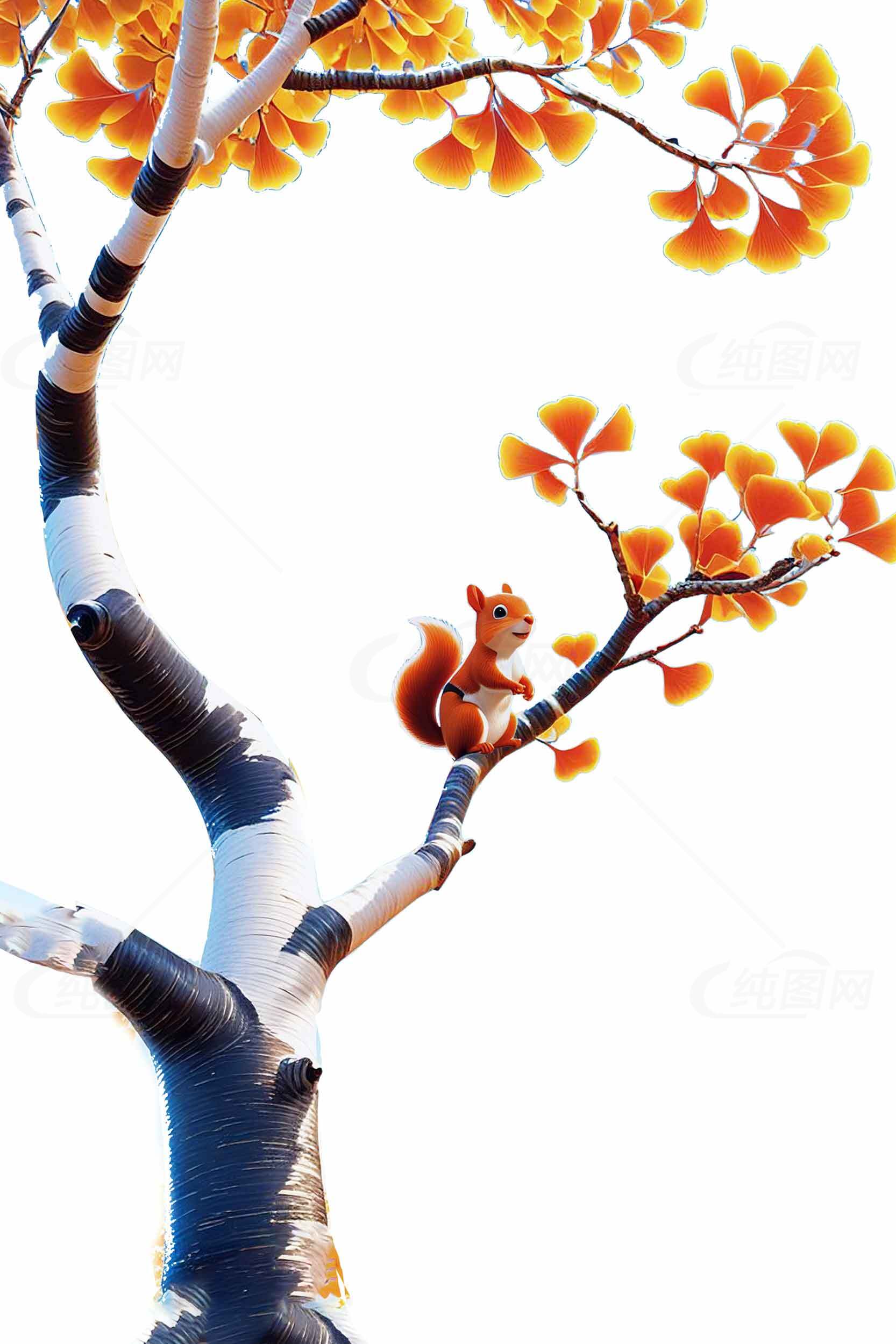 秋季树枝上的松鼠插画图片素材