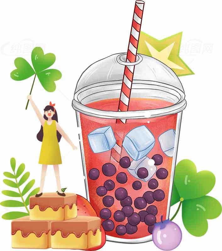 夏日清凉草莓珍珠奶茶插画素材