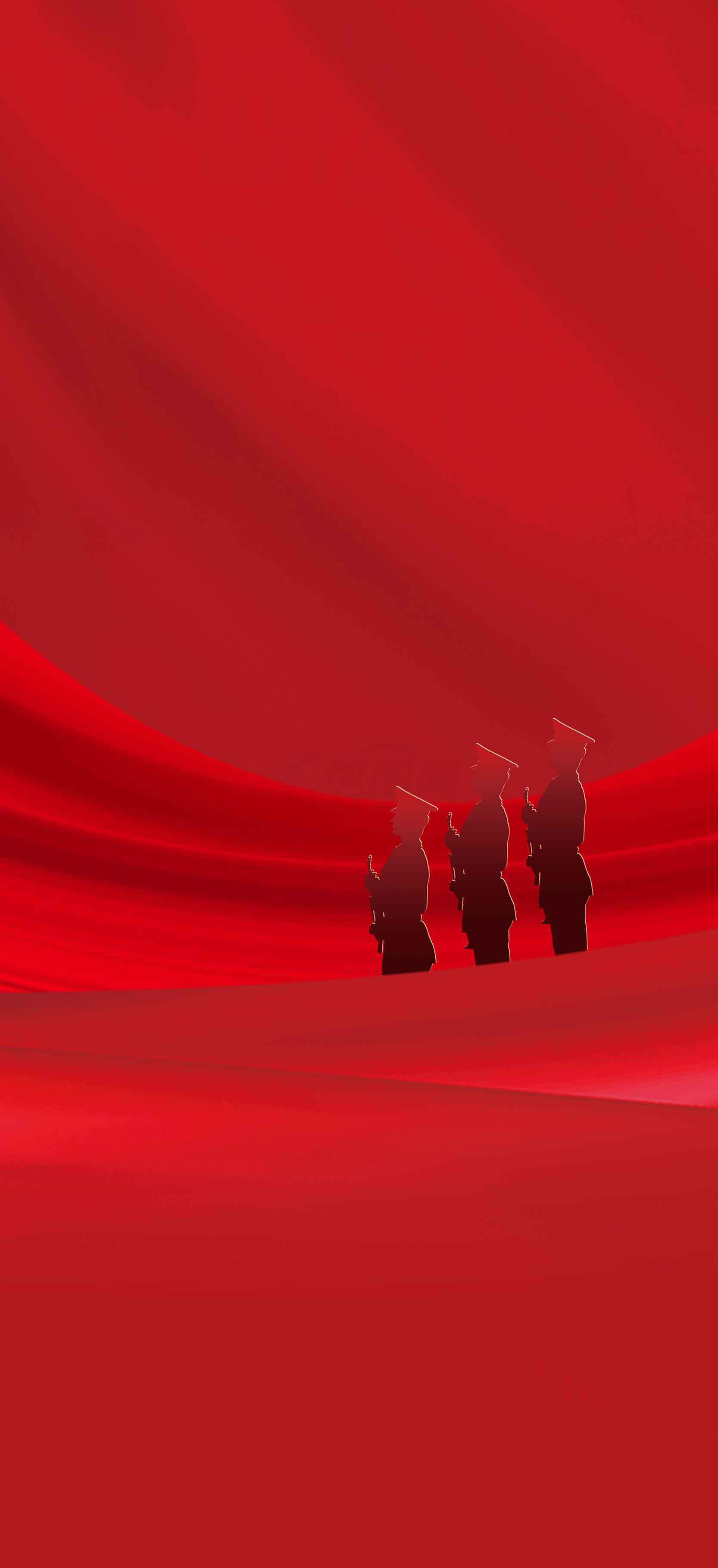 红色背景下的毕业剪影图片素材