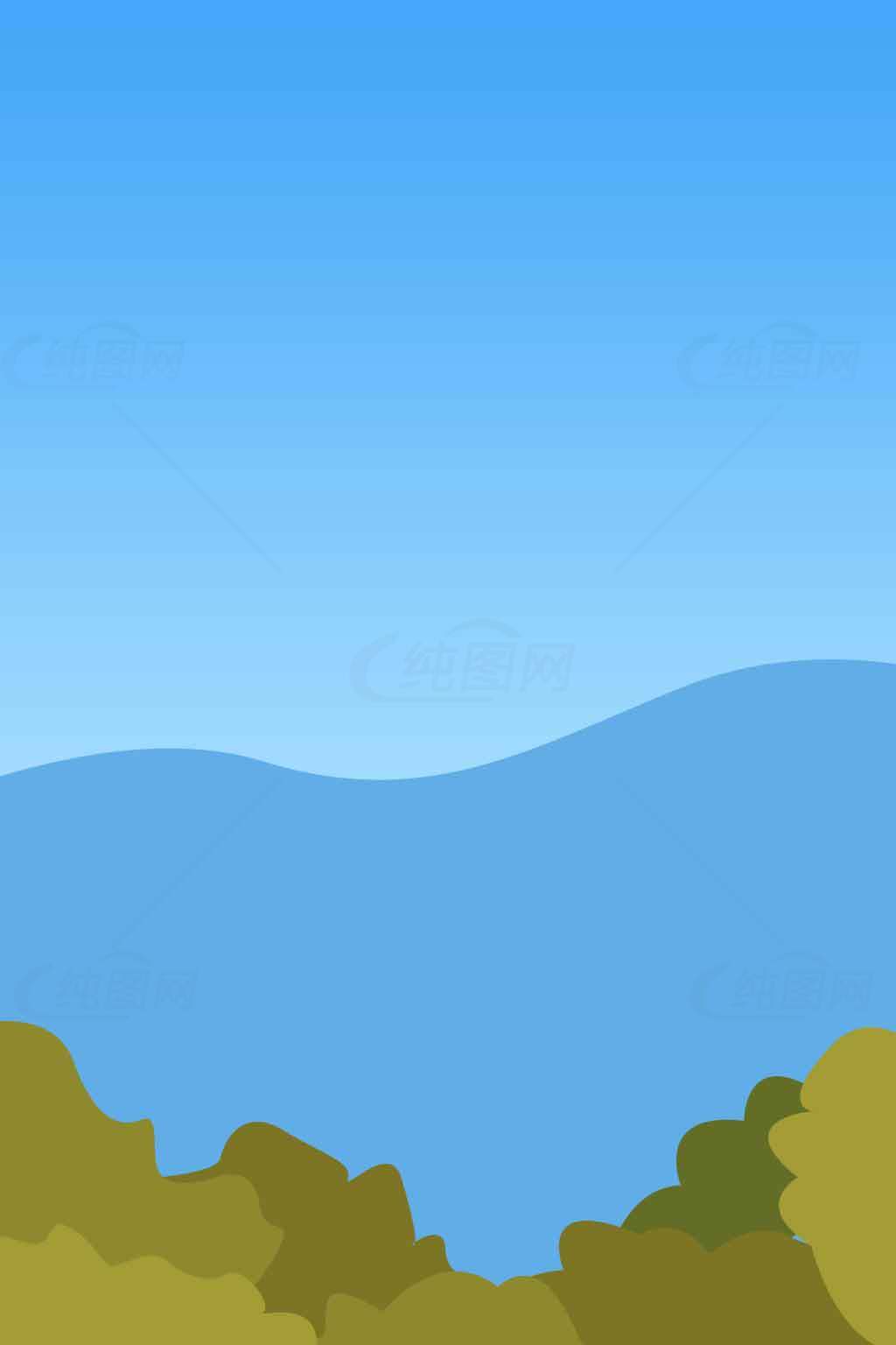蓝天绿野自然风光插画素材