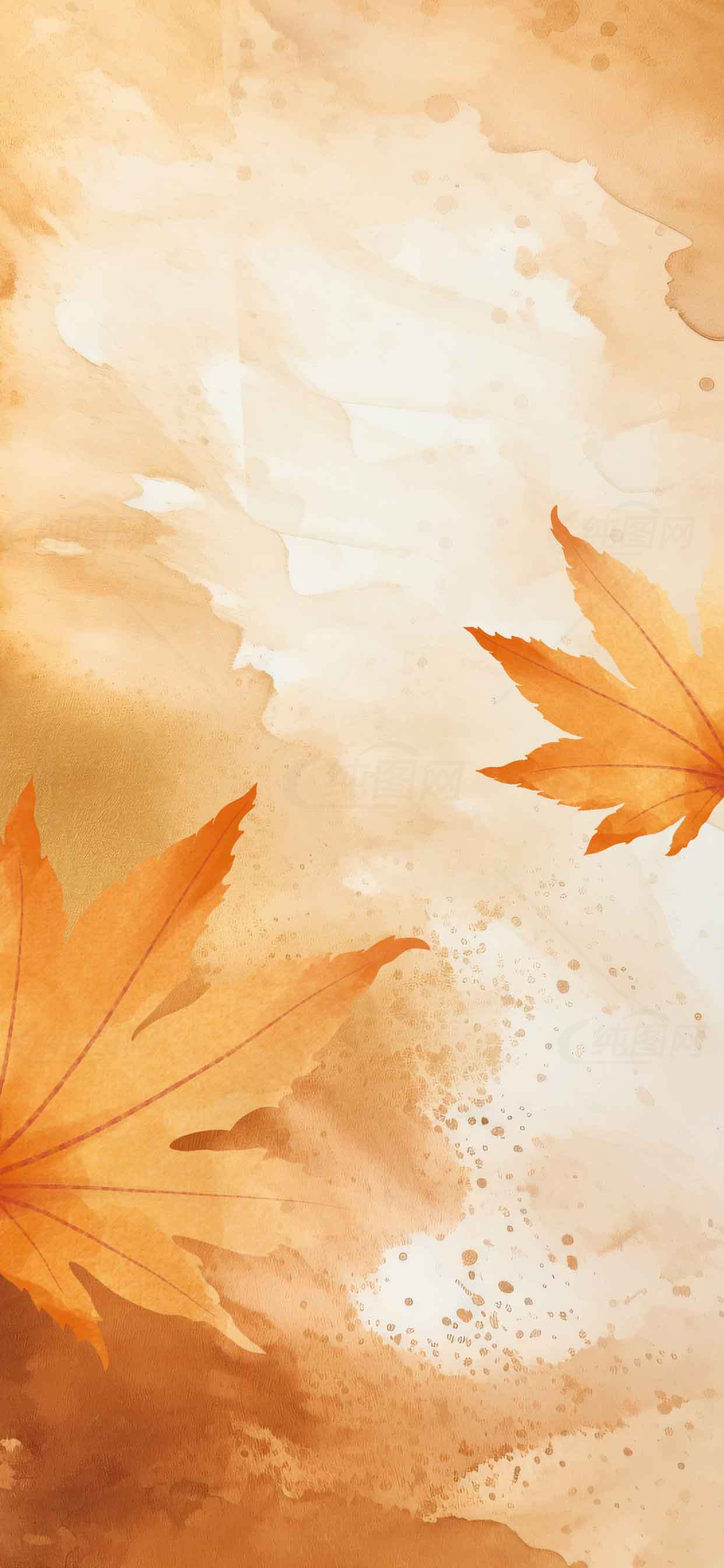 秋季枫叶背景图片-暖色调水彩设计素材