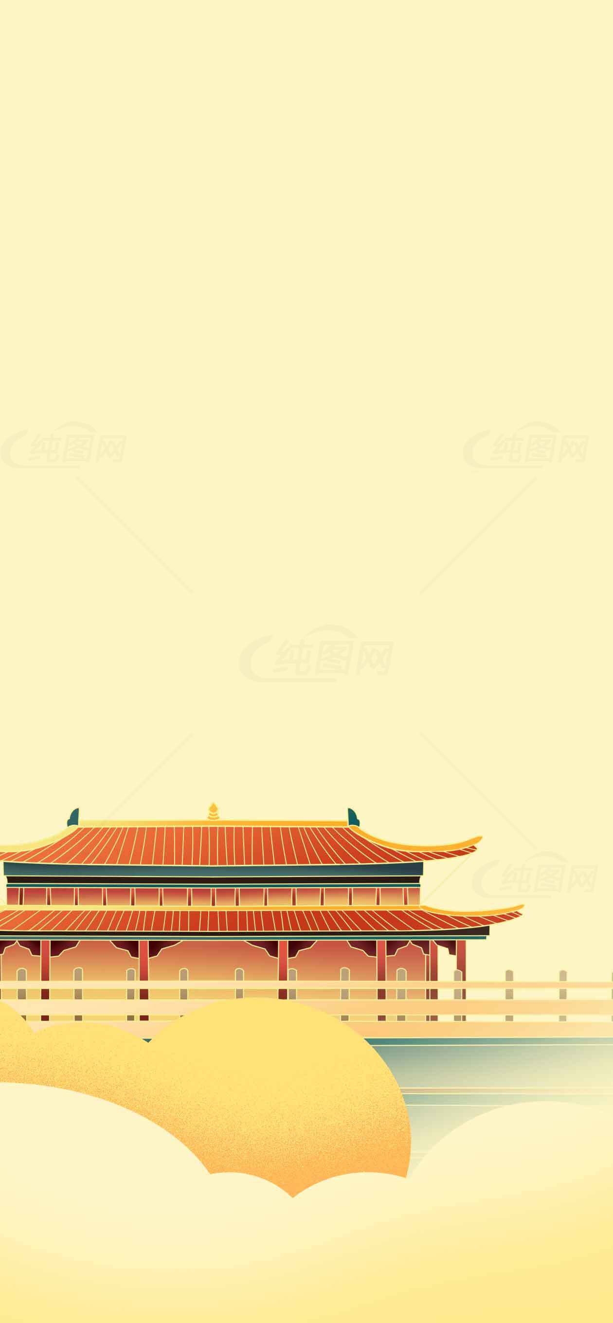 中国传统建筑插画风格背景图片素材