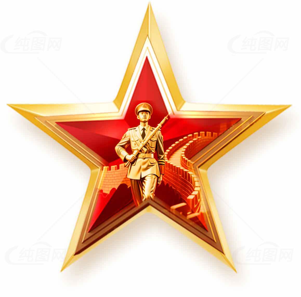 红色五角星与士兵徽章设计素材