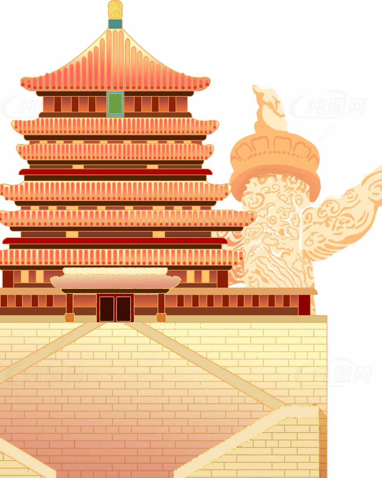 中国传统建筑插画-钟楼艺术设计素材