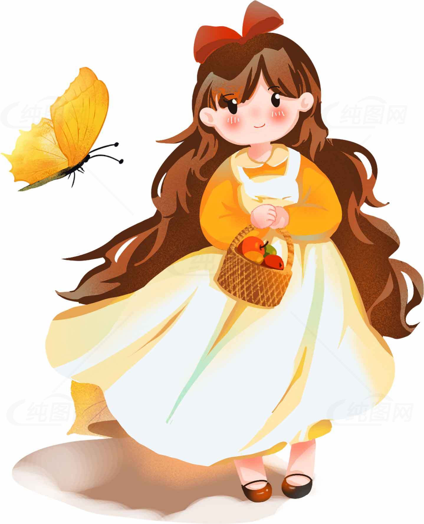 童话风格女孩插画与蝴蝶素材