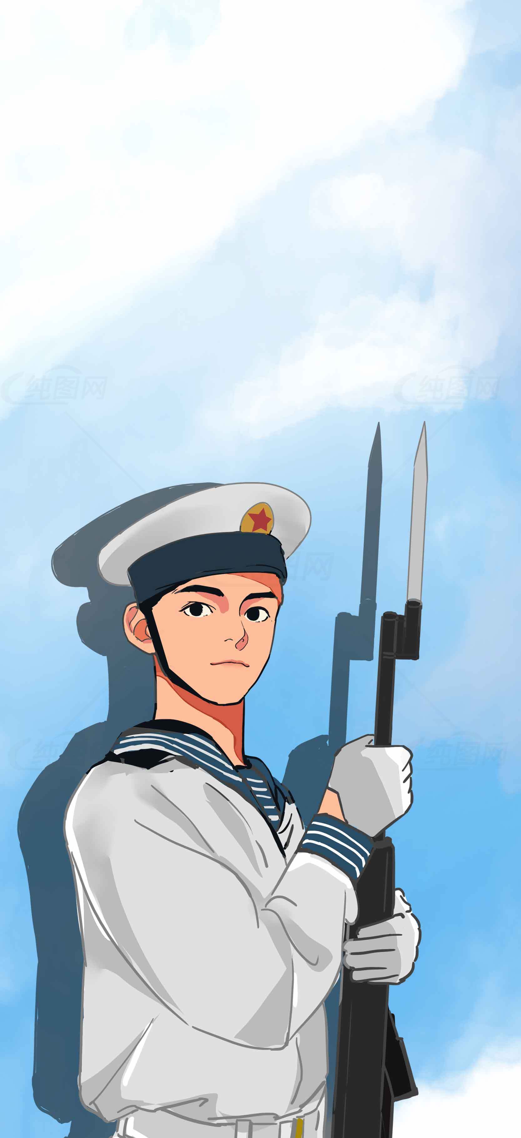 海军士兵手持武器的插画背景素材