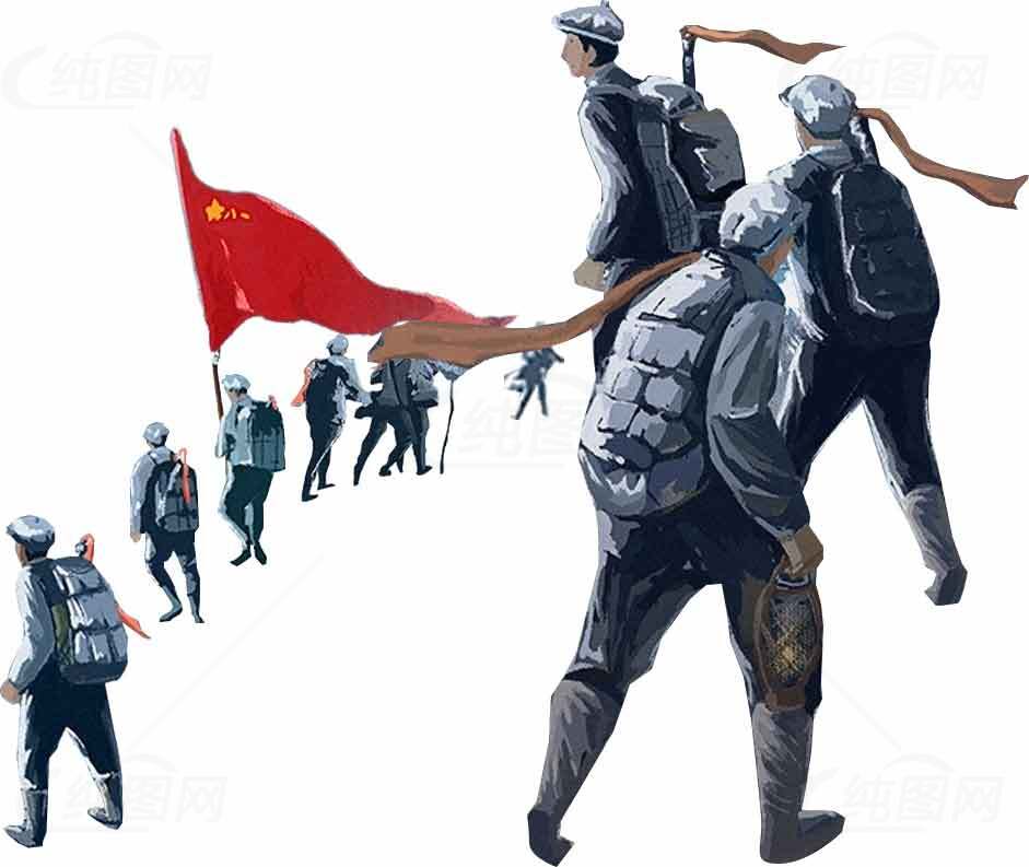 红色旗帜引领的革命队伍插画素材
