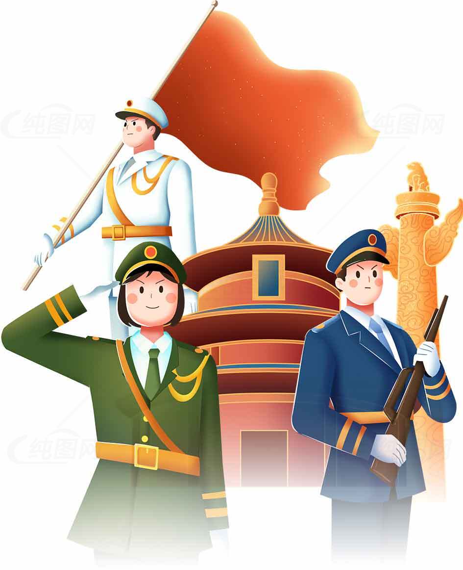 中国军人与红旗主题插画素材
