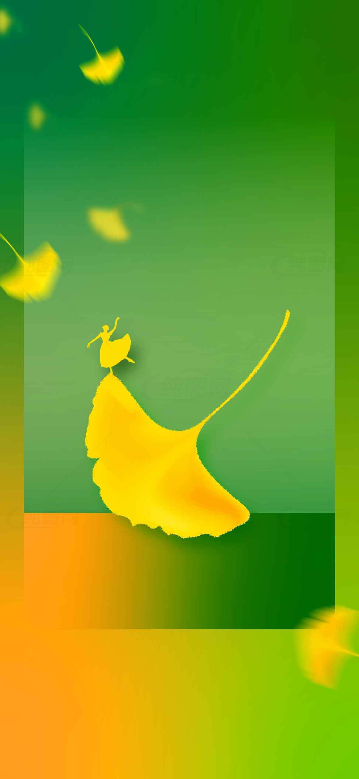 唯美绿色背景中的金黄色舞者创意设计素材