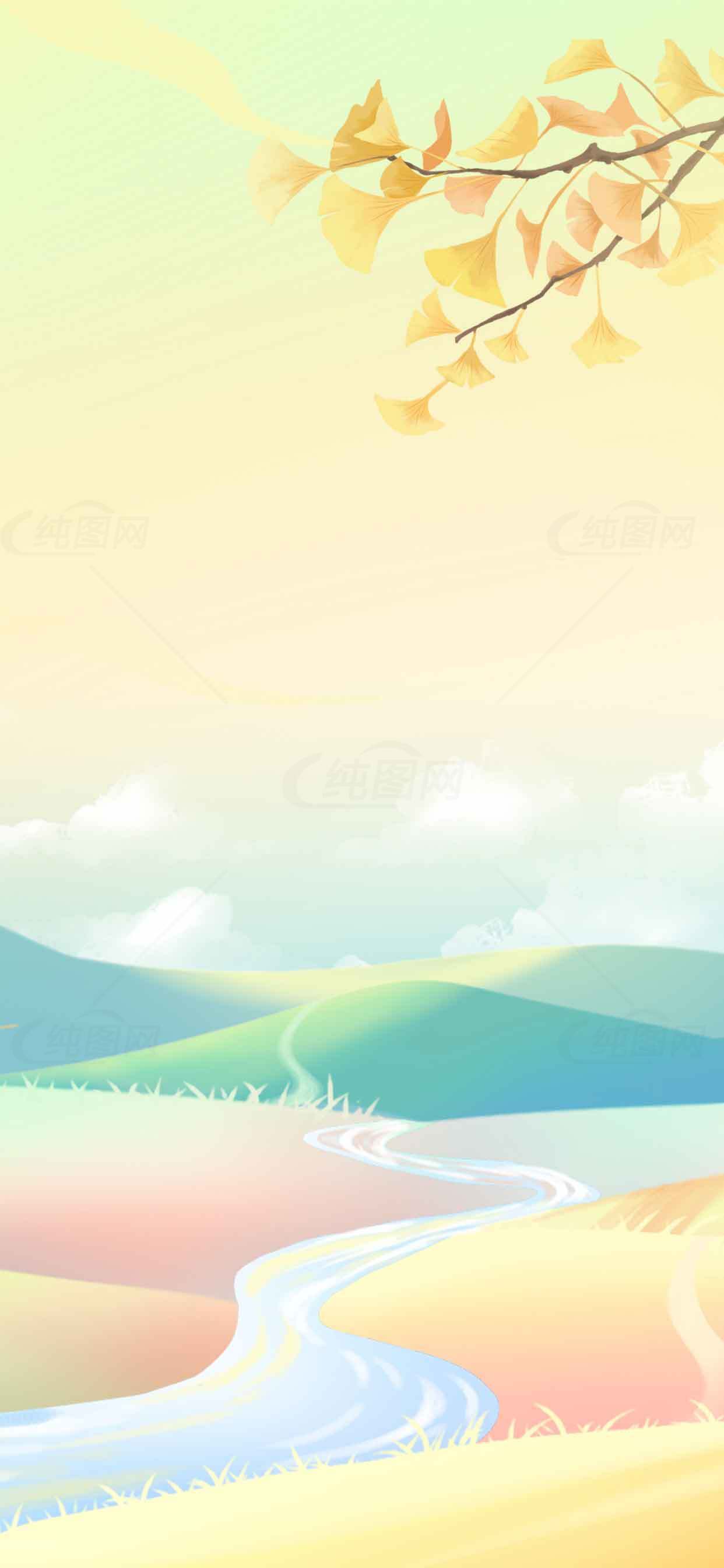 秋季田园风光唯美插画背景图片素材