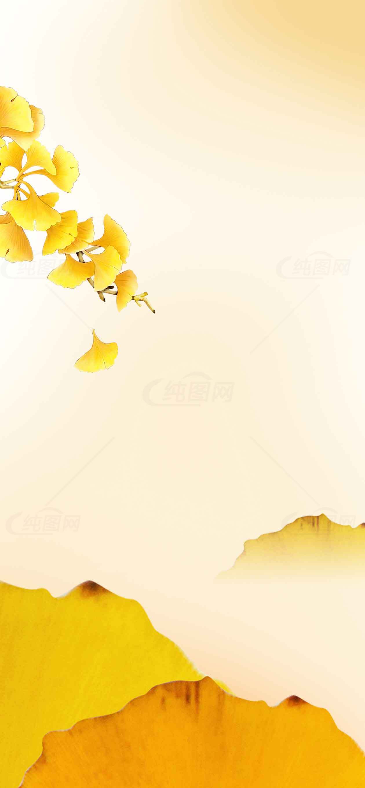 唯美黄色水墨风景背景图片素材
