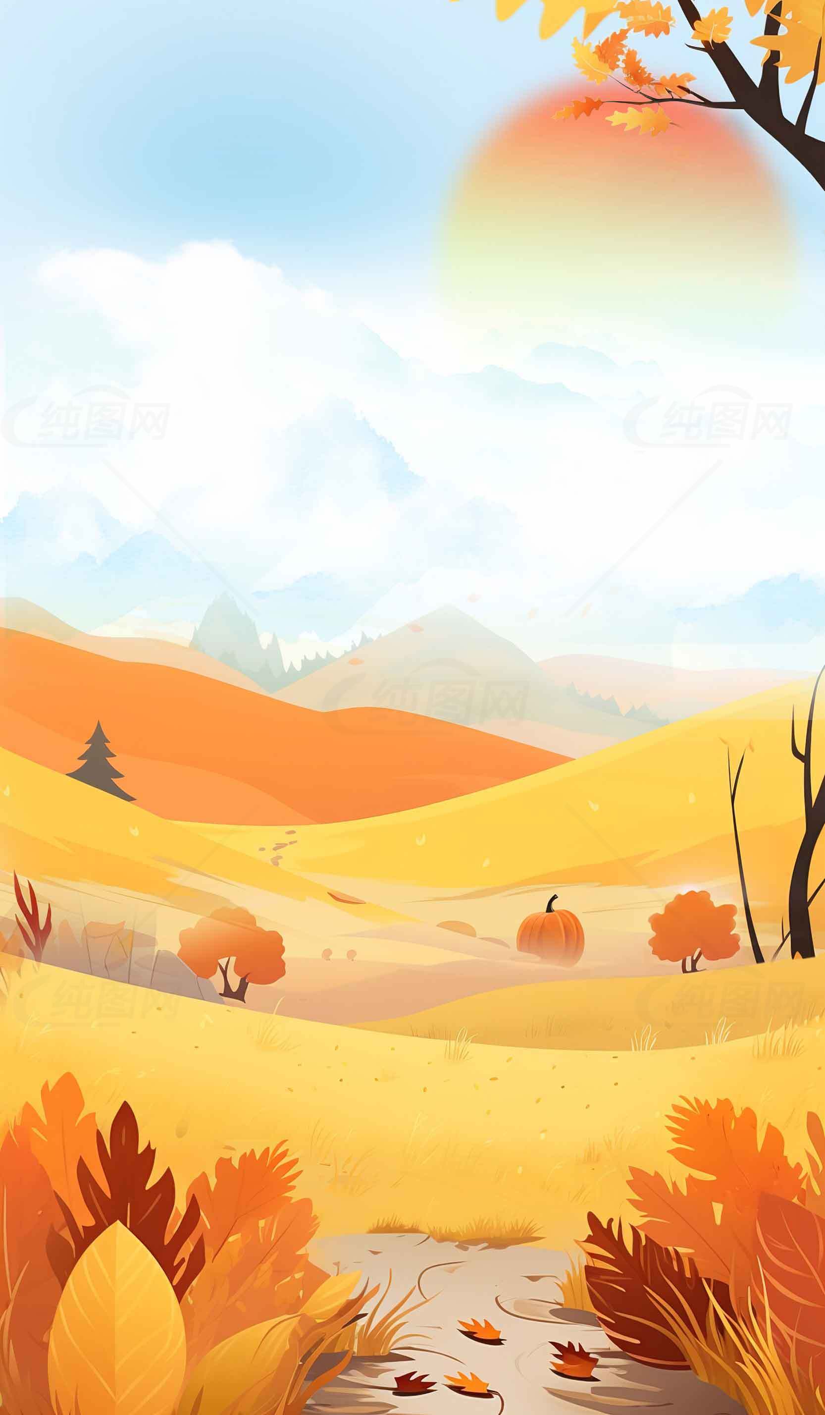 秋季田园风光插画背景图片素材