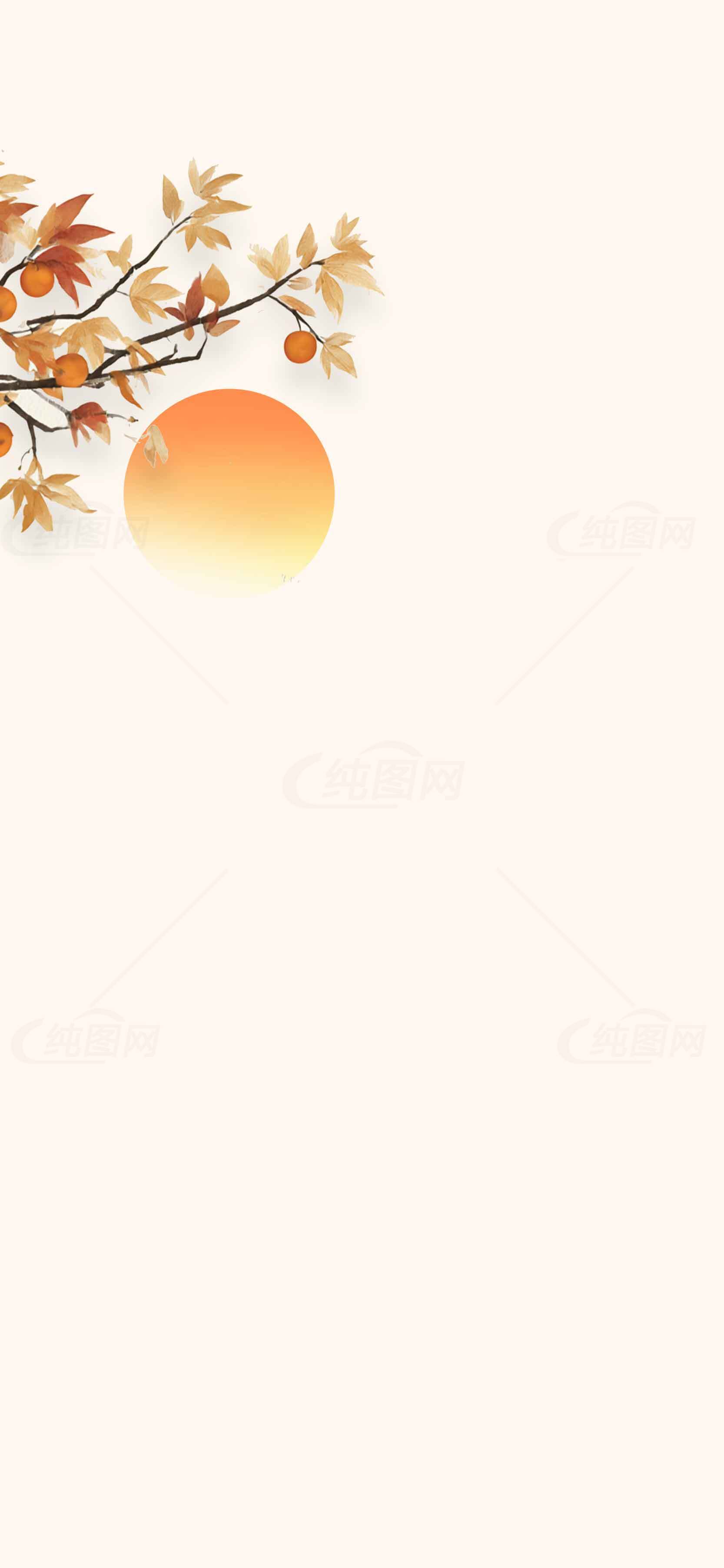 秋日暖阳与柿子树唯美插画背景素材