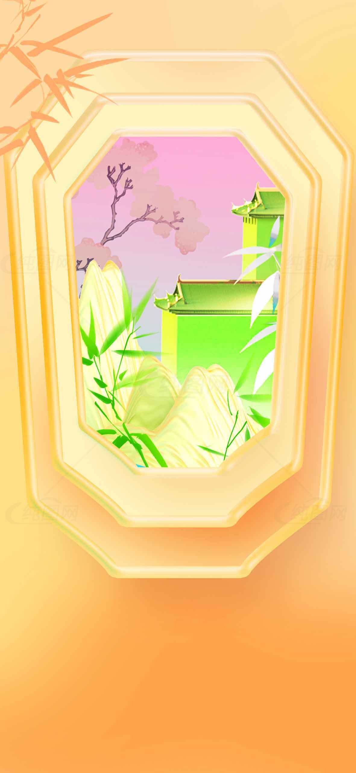 中国风唯美窗景插画设计素材