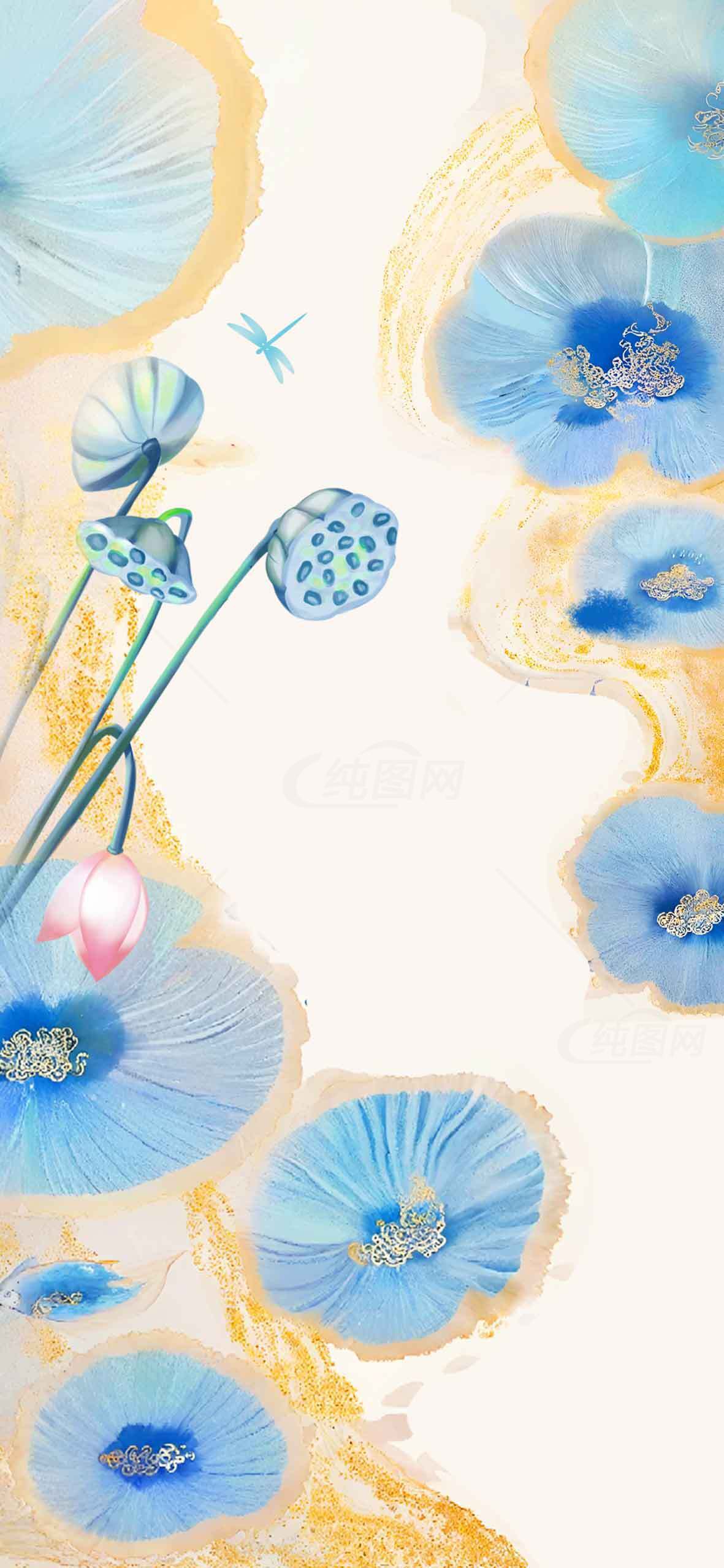 唯美蓝色荷花背景图片素材