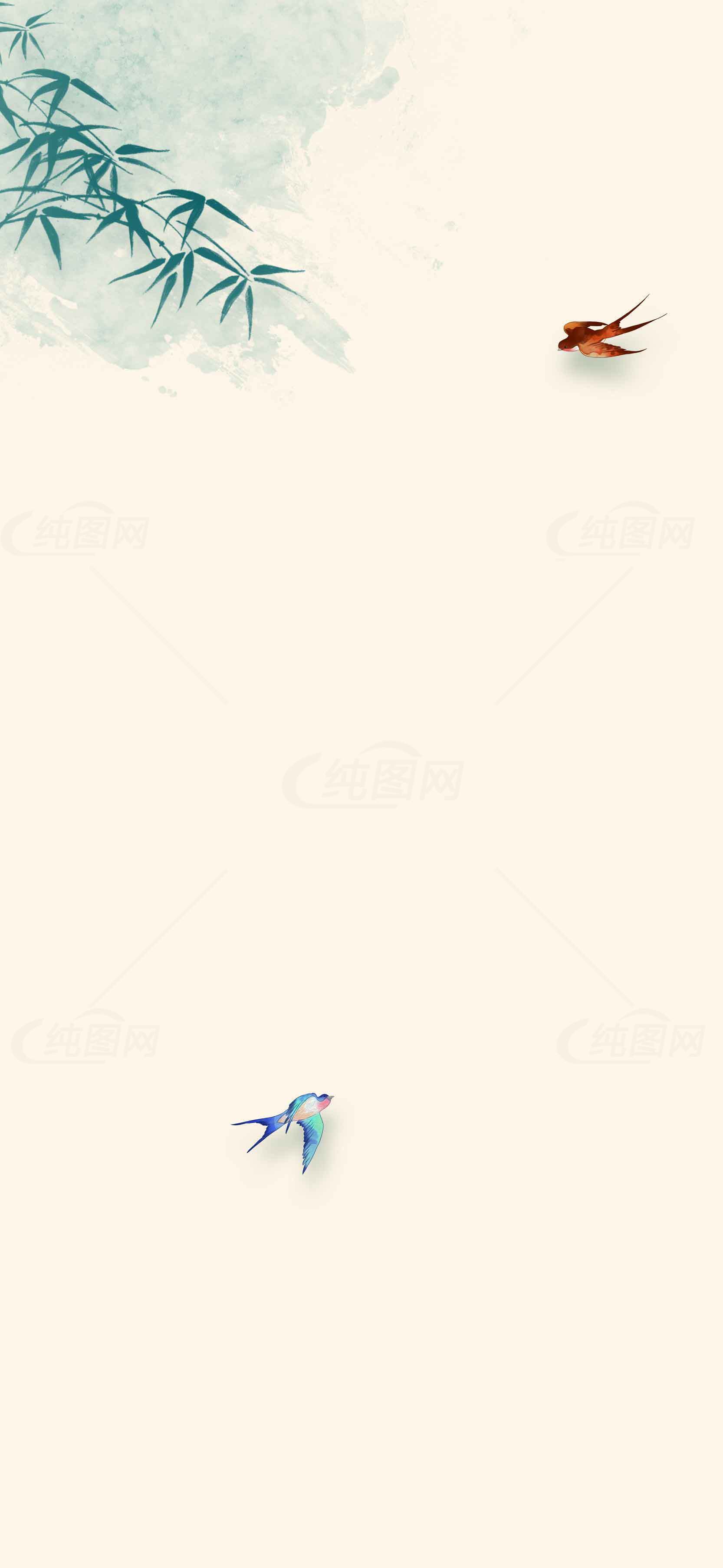 中国风水墨竹与飞鸟背景图片素材