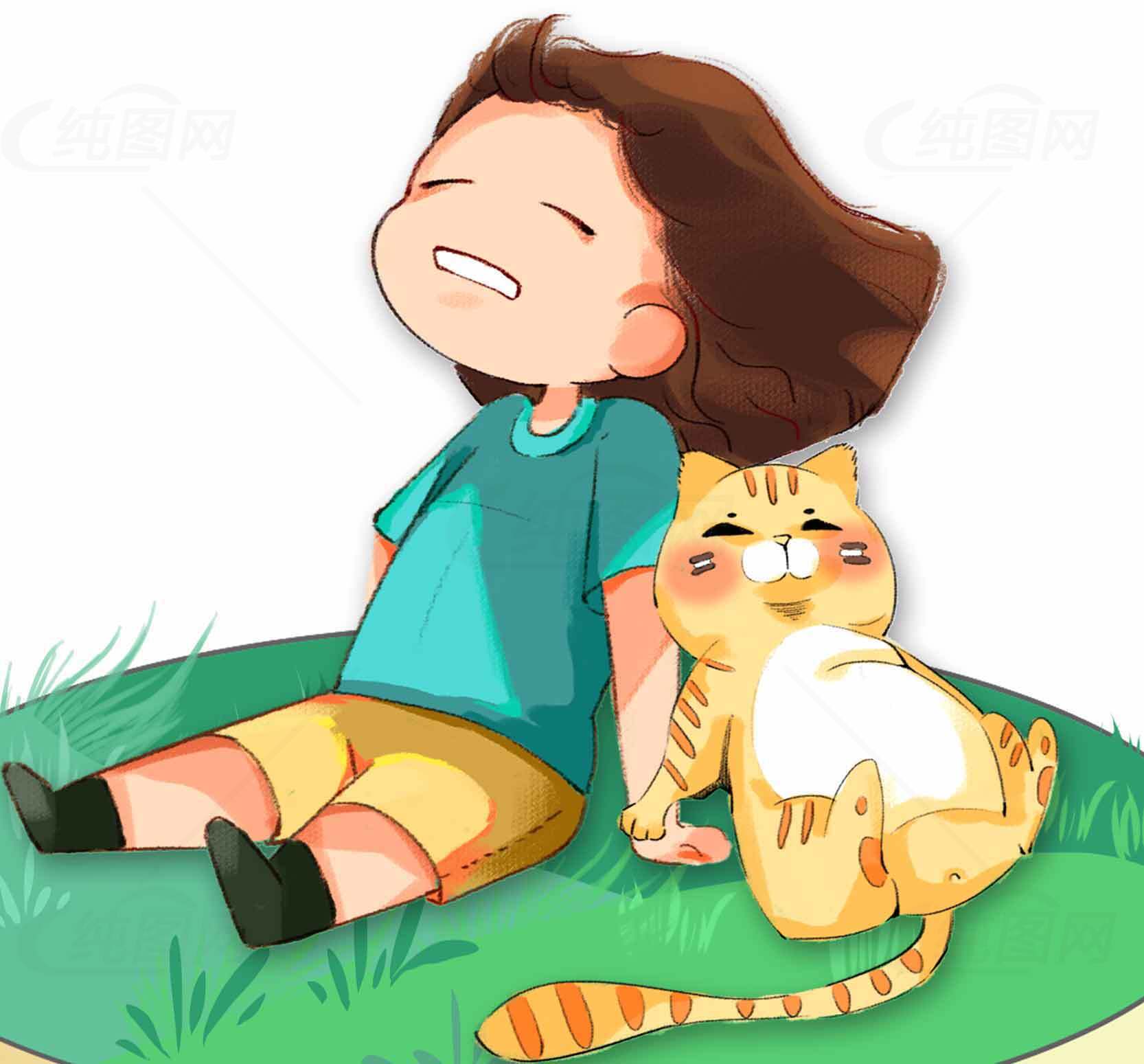 温馨午后：女孩与橘猫的治愈时光素材