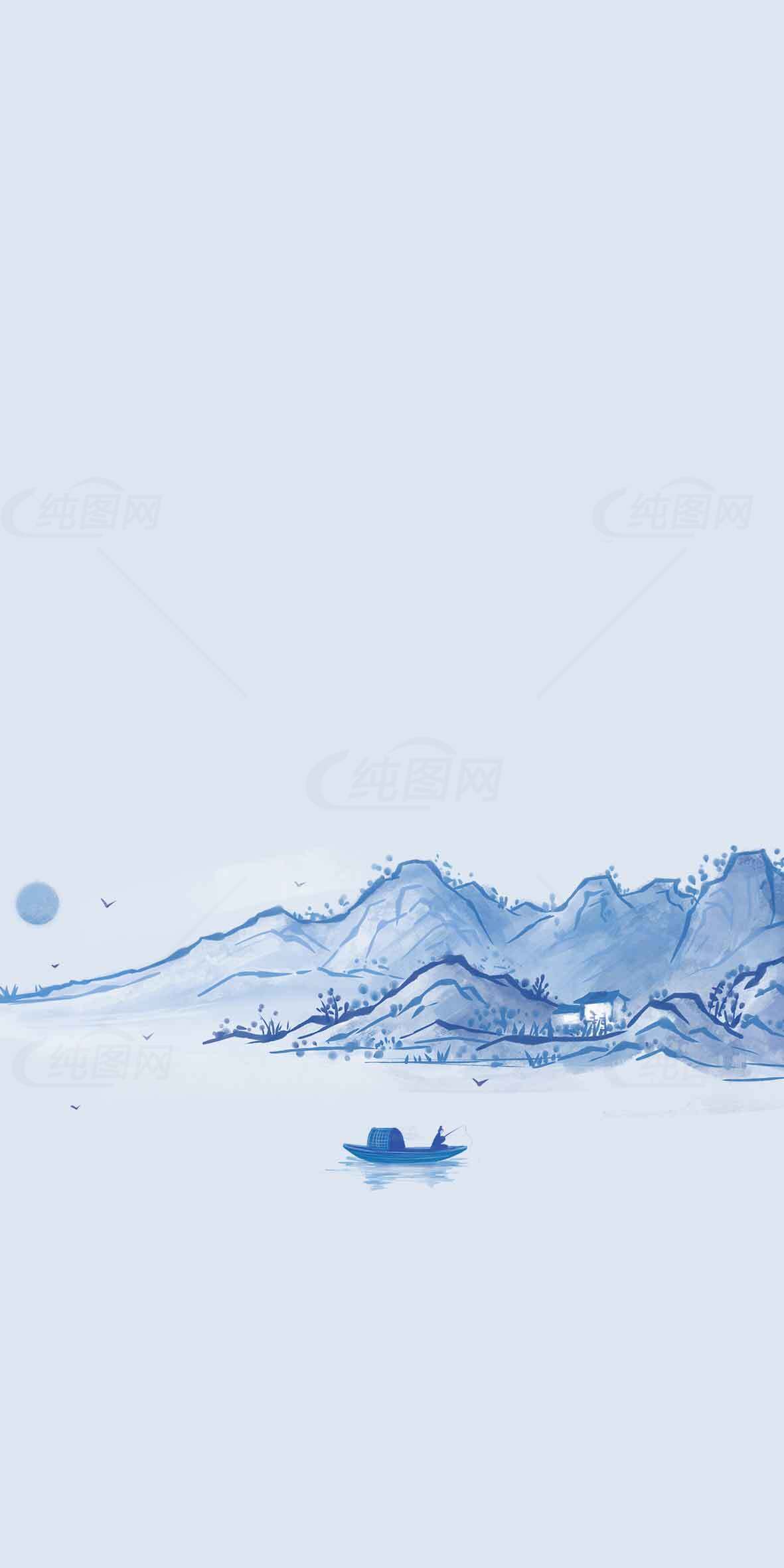 中国水墨风山水画手机壁纸素材