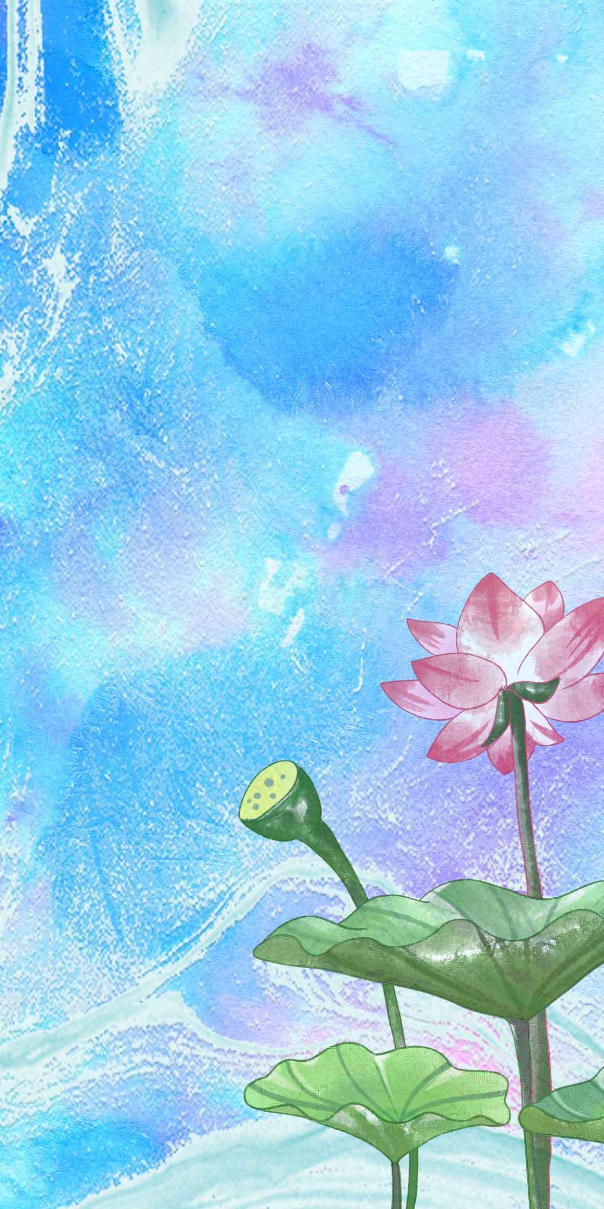 唯美手绘荷花背景图片素材