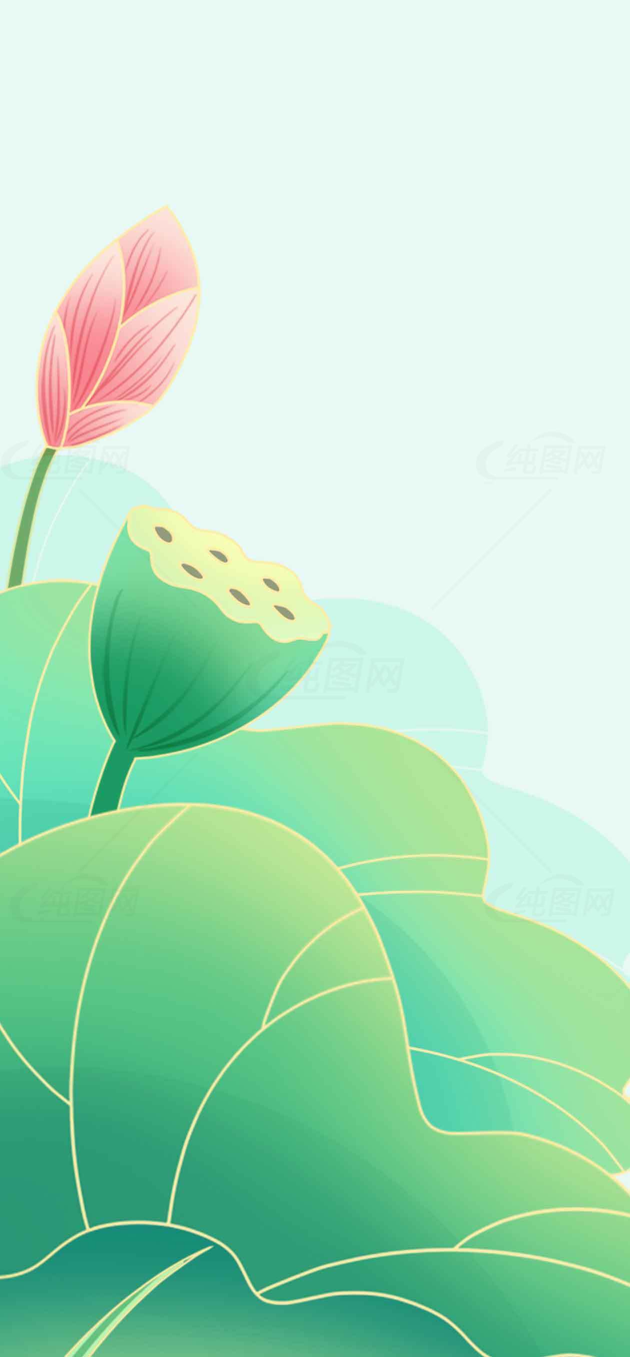 荷花主题清新风格插画背景图素材