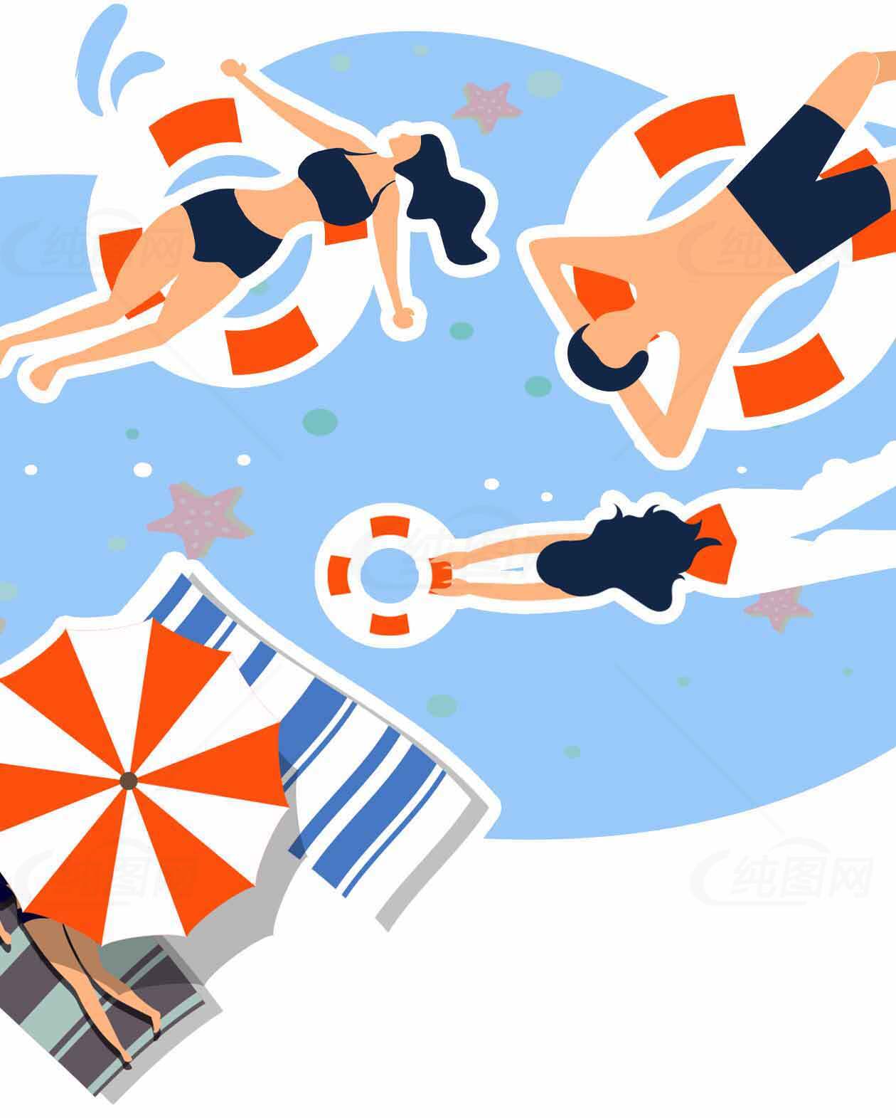 夏日泳池派对插画设计素材