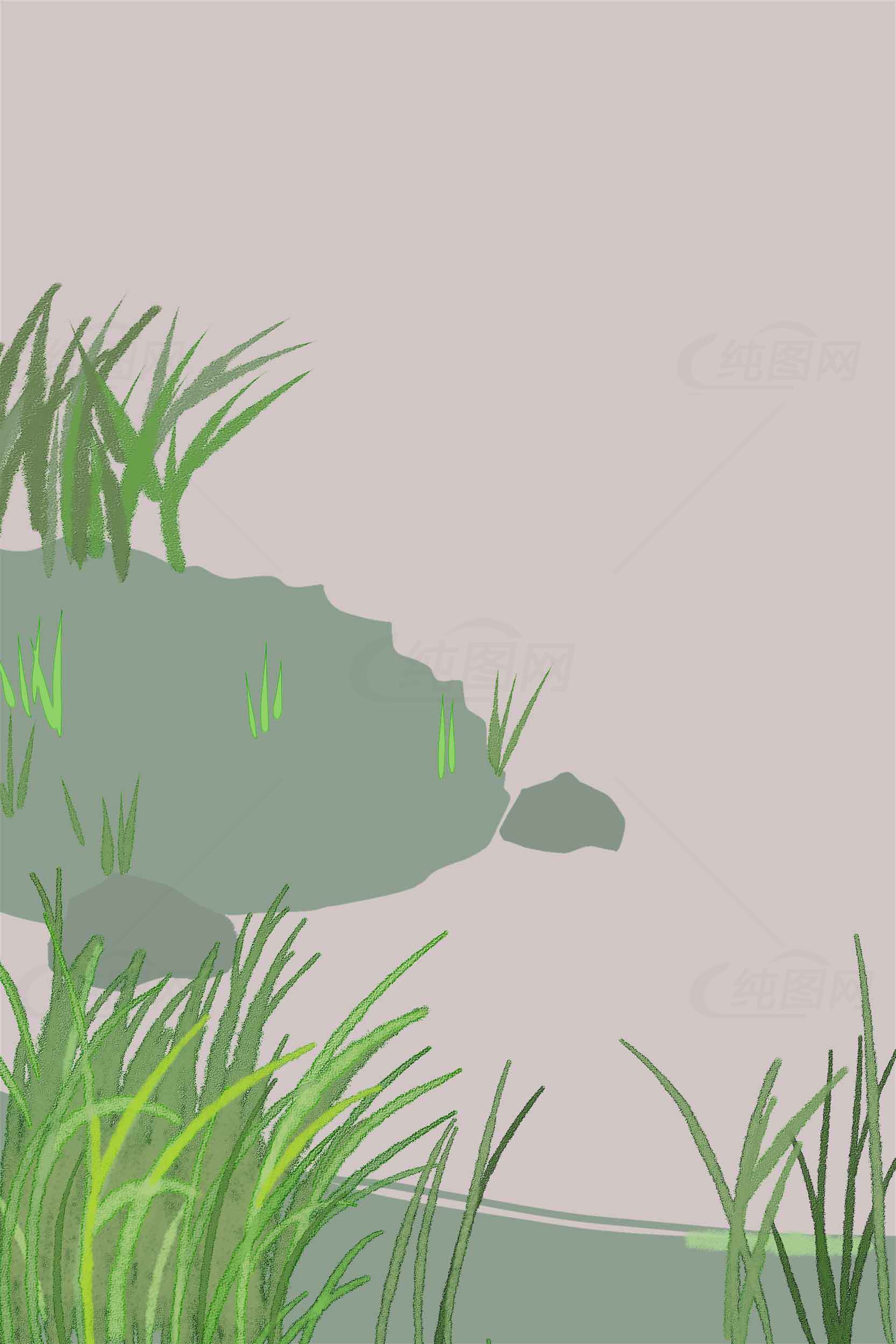 清新自然风格的草地插画背景图片素材