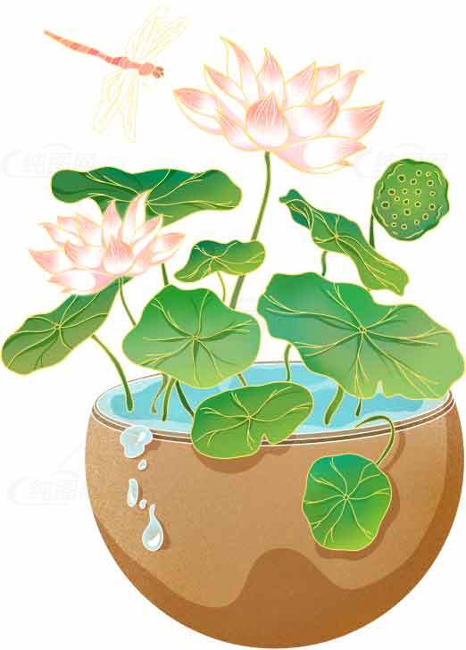 清新荷花插画设计：自然与艺术的完美结合素材