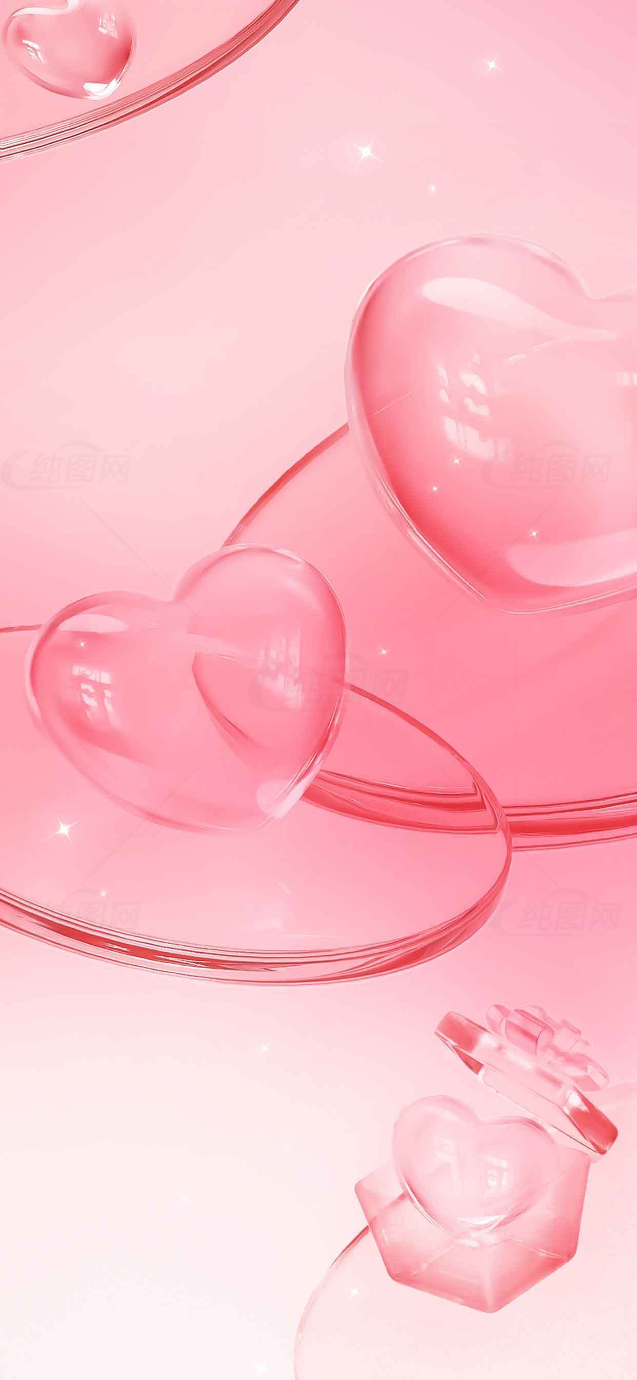 浪漫粉色玻璃心形背景图片素材