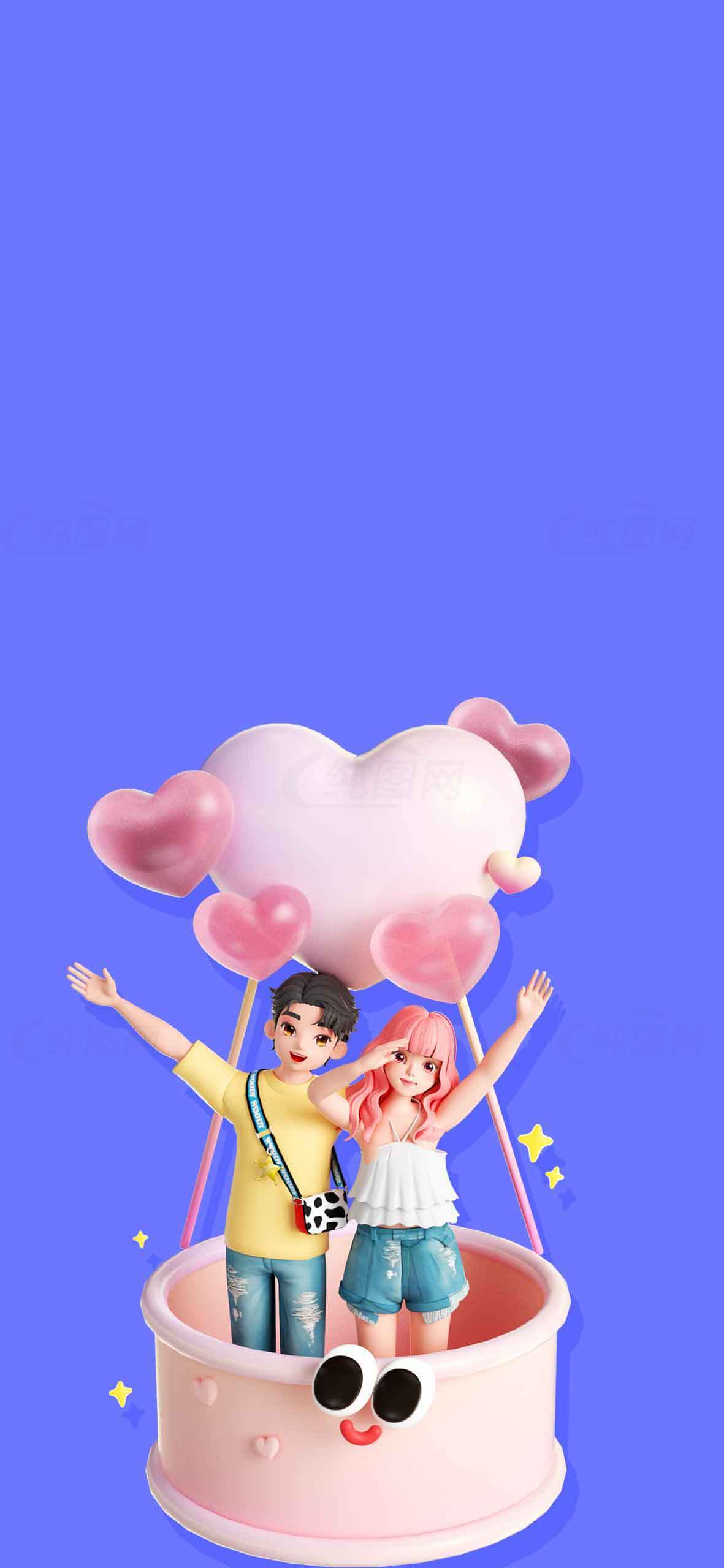 浪漫卡通情侣热气球背景图片素材