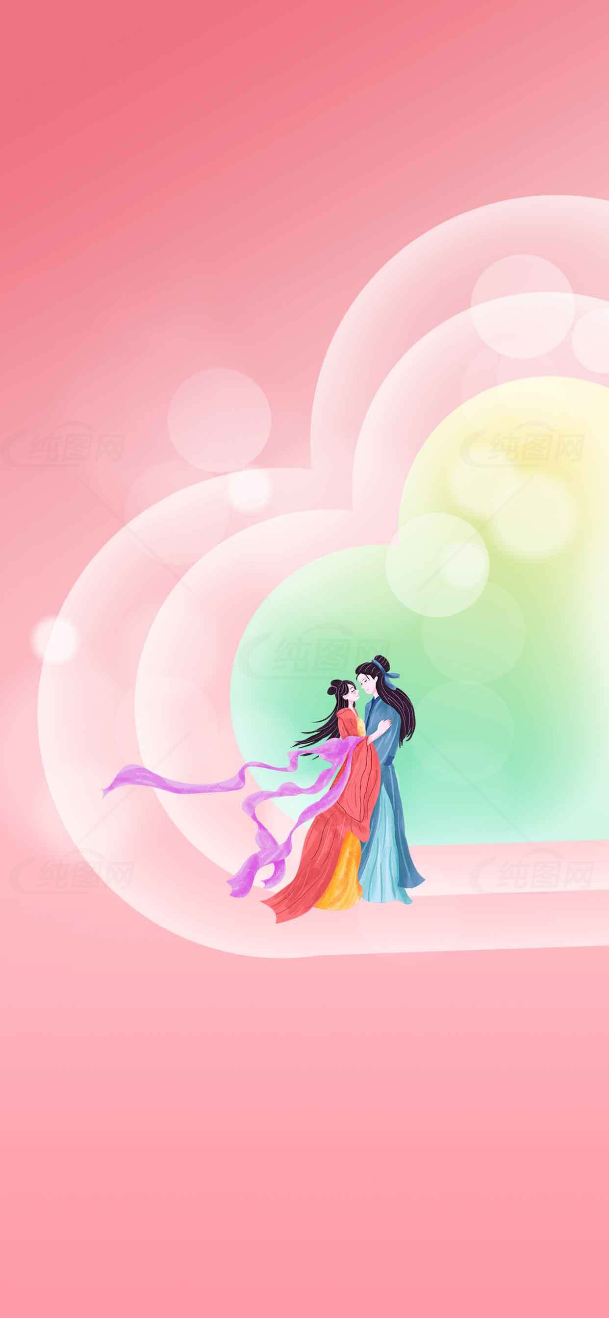 七夕浪漫情侣插画背景图片素材